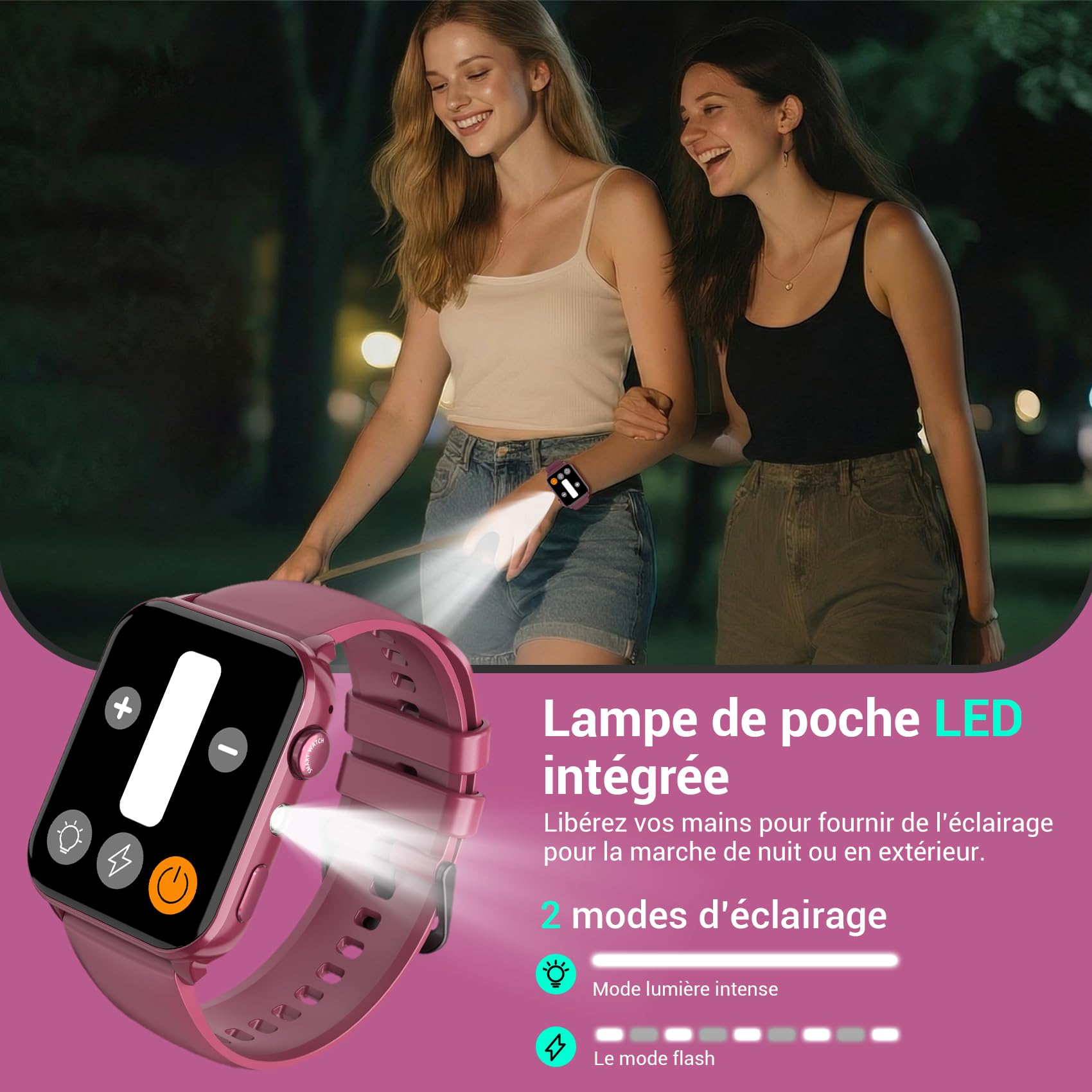 Montre Connectée Femme avec Appels Bluetooth, Écran 1,91″ HD, Fréquence Cardiaque & SpO₂, 120+ Modes Sportifs, Suivi Sommeil & Podomètre, Étanche IP68, Lampe Torche, Sport Montre pour Android & iOS