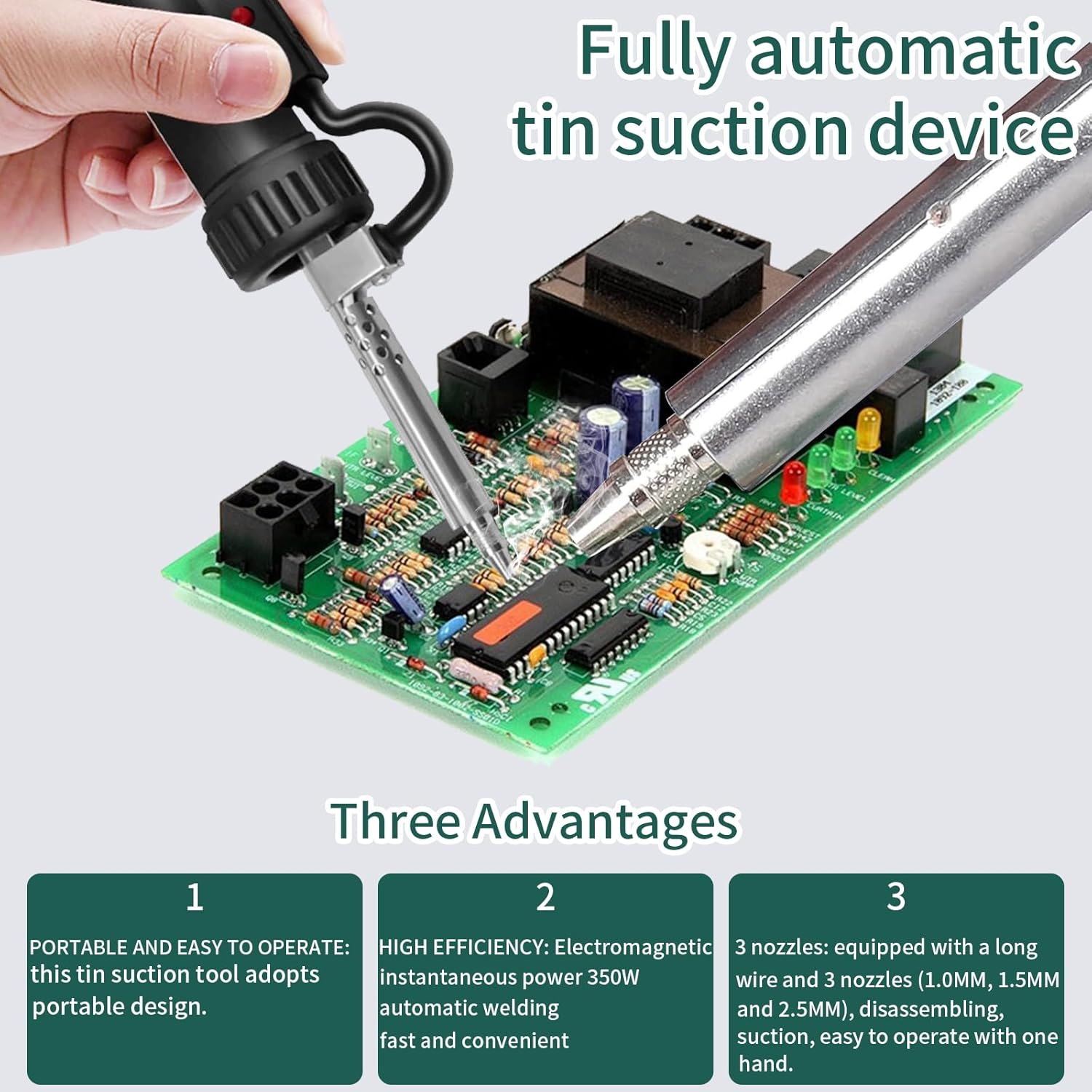 JUSTHERE Electric Desoldering Gun, Automatic Solder Sucker Portable Desoldering Pump, Solder Tin Sucker Desoldering Tool AC 110V 30W with 3pcs Soldering Suction Tips