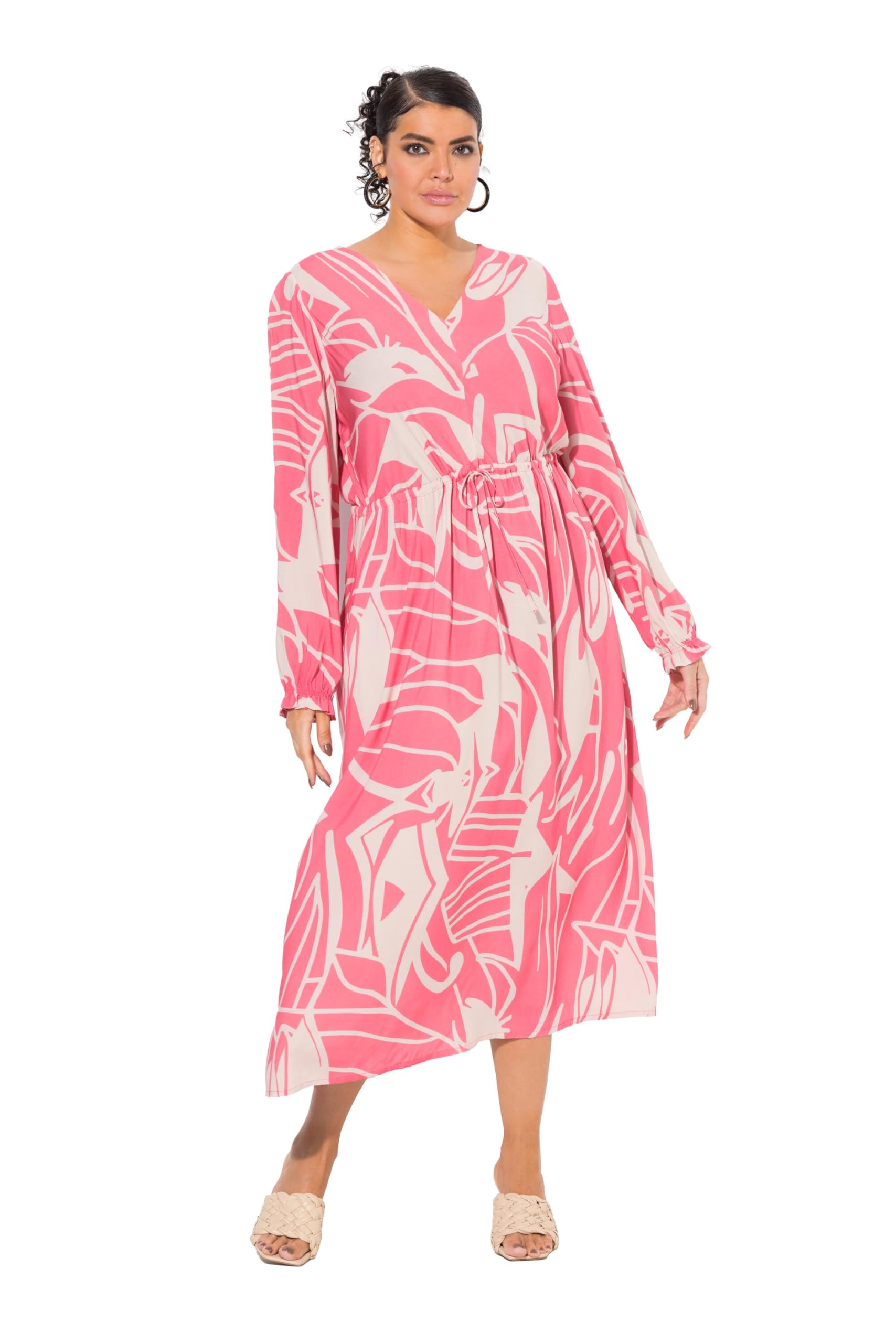 Ulla Popken Damen große Größen Übergrößen Plus Size Maxikleid, A-Linie, V-Ausschnitt, Langarm 836734