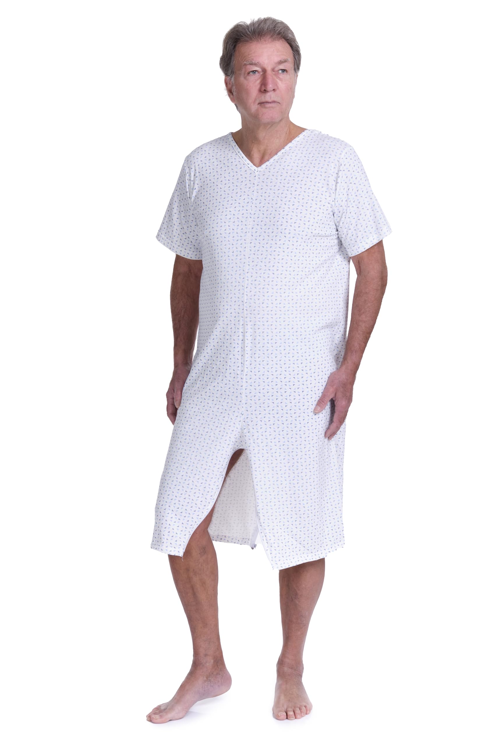 FERRUCCI COMFORT Pijama Sanitario Verano Manga Corta Pantalones Cortos - 9012/6 - Cremallera en el Dorso e Interior de las Piernas, para Mayores, Alzheimer, Incontinencia
