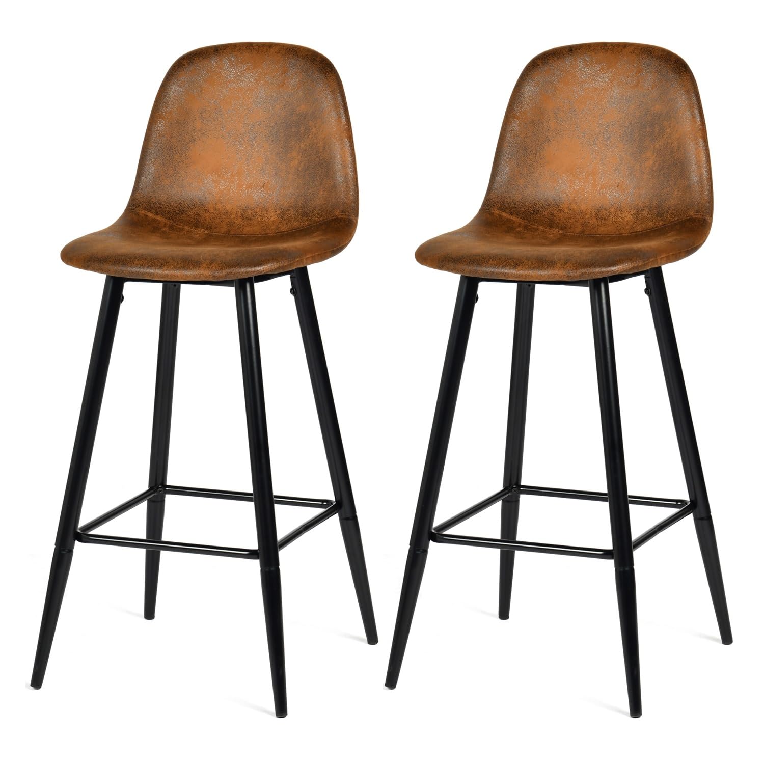 MEUBLE COSY Set of 2 Bar Stool with Backrest and Footstool Upholstered Suede Vintage Industrial Seat 72.5cm Height for Kitchen, Bar, Dining Room, Brown