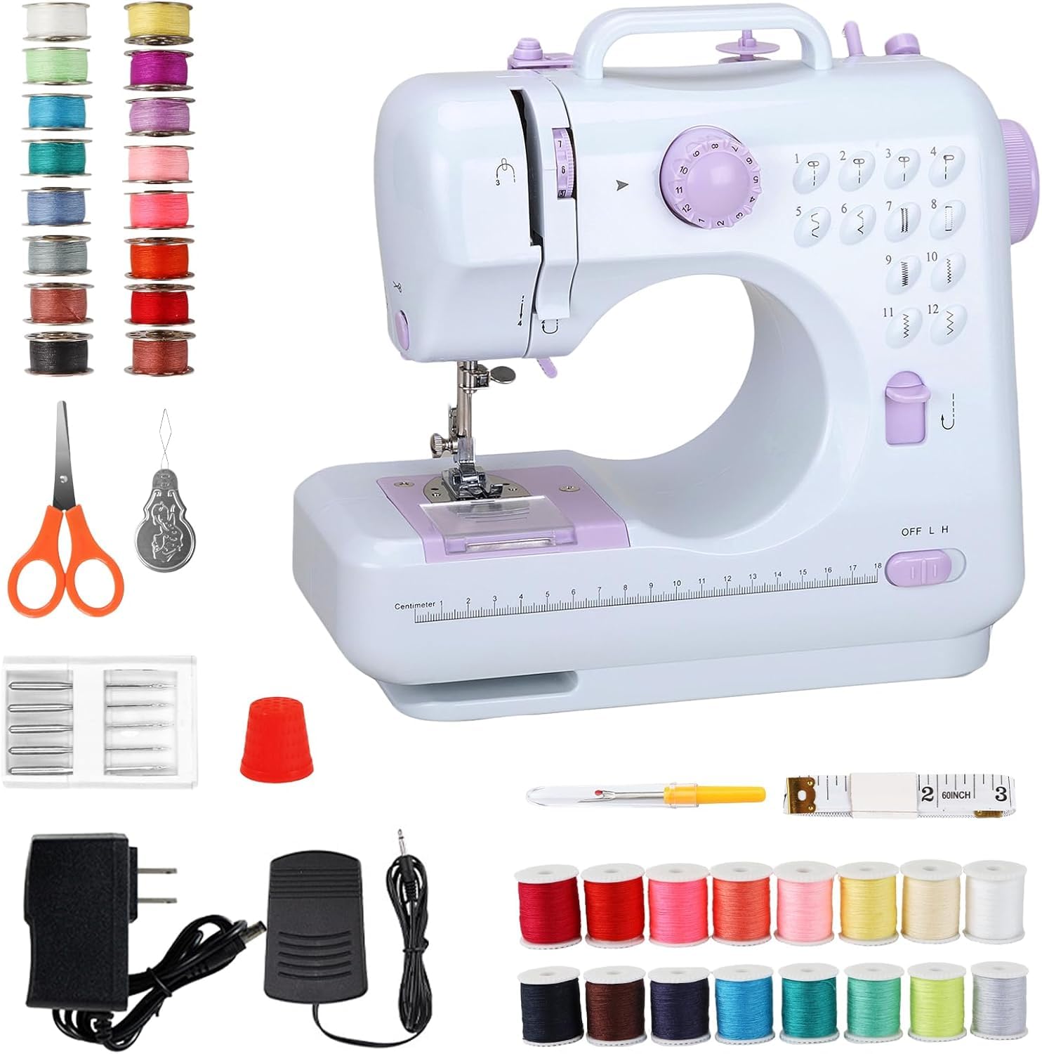 Phildim Mini Sewing Machine (Extension stand, Sewing Supplies set included) - Electric Overlock Sewing Machines - Small Household Sewing Handheld Tool PD-005-UK-A39