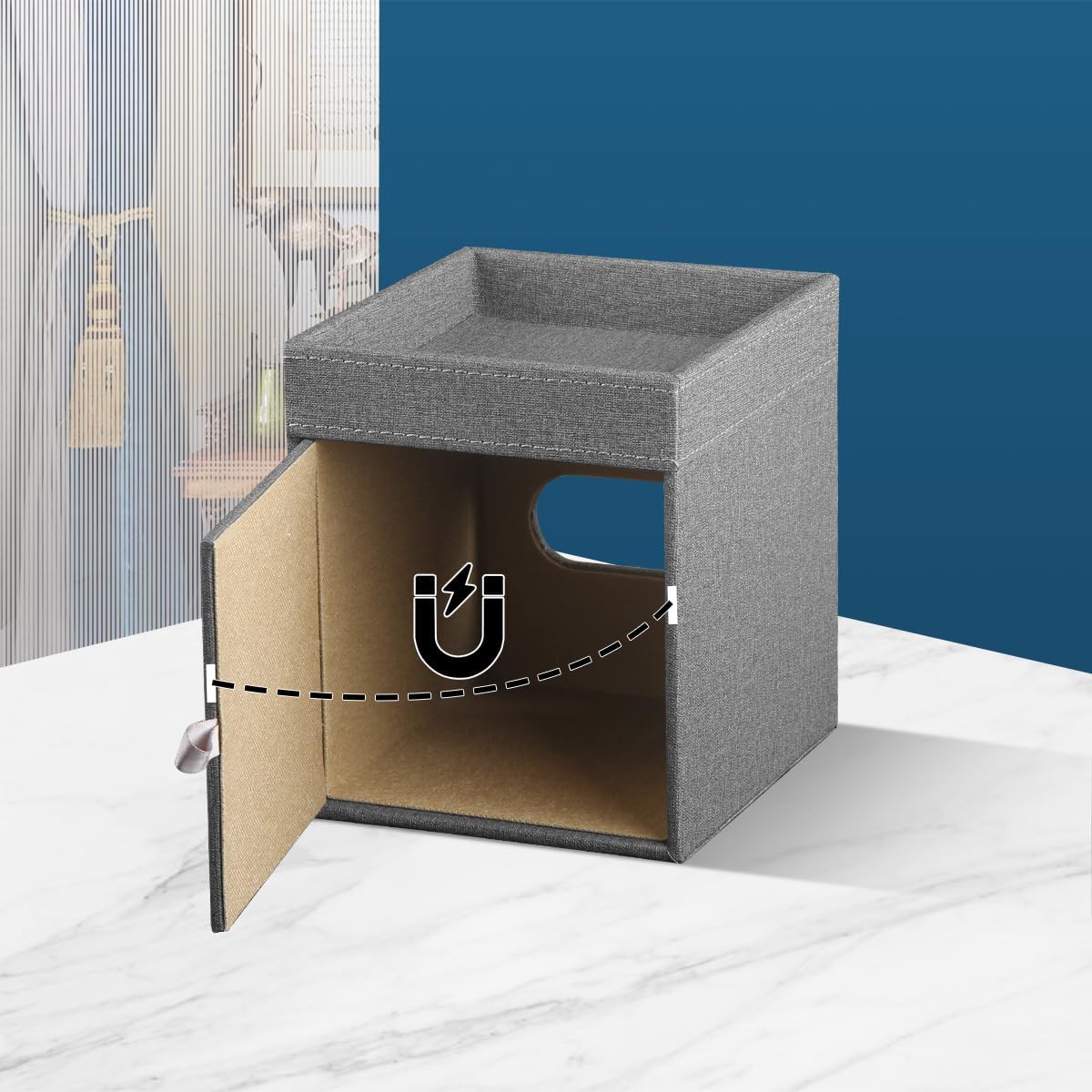 PU Leather Square Tissue Box Cover with Storage Tray,Modern Decorative Tissue Holder for Bathroom Vanity Night Stands, Office Desk,Stylish Tissue Holder for Home & Office Décor