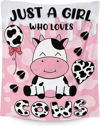 Mercuryelf Cow Throw Blanket - Soft, Fuzzy & Warm - 50x60 Inches Flannel Blankets for Living Room, Sofa - Pink Cute Throws Gift for Teens