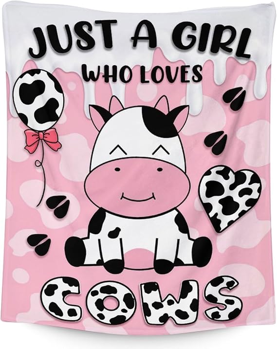 Mercuryelf Cow Throw Blanket - Soft, Fuzzy & Warm - 50x60 Inches Flannel Blankets for Living Room, Sofa - Pink Cute Throws Gift for Teens