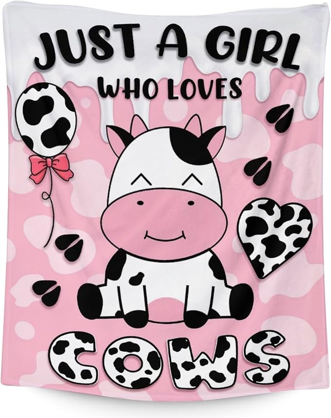 Mercuryelf Cow Throw Blanket - Soft, Fuzzy & Warm - 50x60 Inches Flannel Blankets for Living Room, Sofa - Pink Cute Throws Gift for Teens