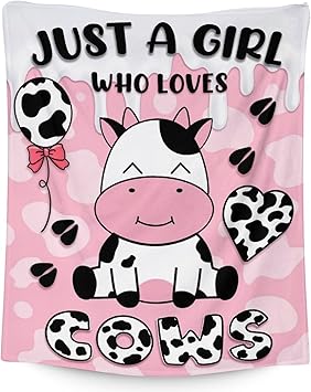Mercuryelf Cow Throw Blanket - Soft, Fuzzy & Warm - 50x60 Inches Flannel Blankets for Living Room, Sofa - Pink Cute Throws Gift for Teens