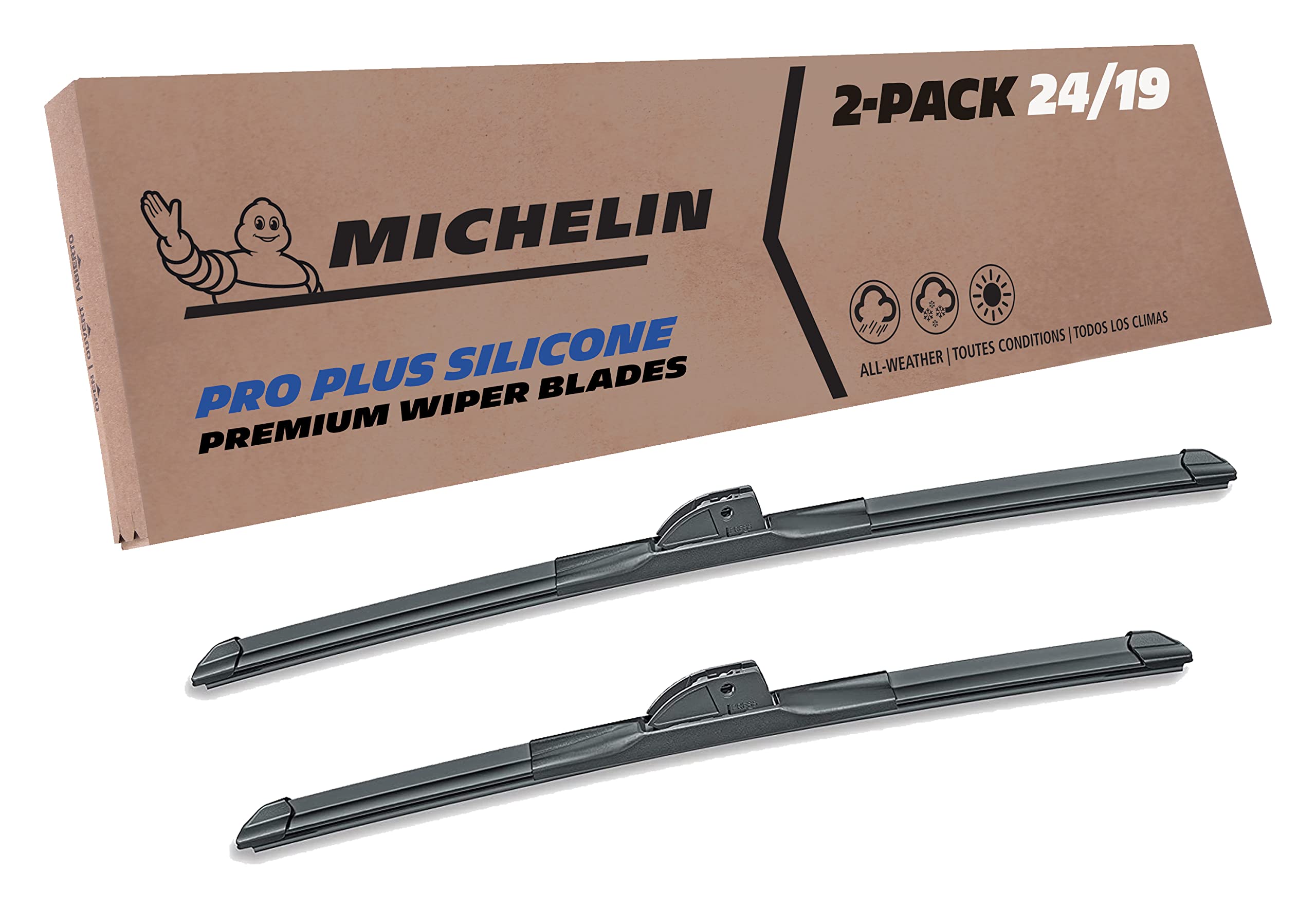 Photo 1 of Michelin 40-2419SPBA Pro Plus Silicone Twin Pack 24 & 19 inch Wiper Blade Fits Select Volkswagen, Chevrolet, Ford, BMW, Dodge, Honda, Mazda, Lexus, Infiniti, Model Years (2 Pack) 24" + 19" Pair Pack