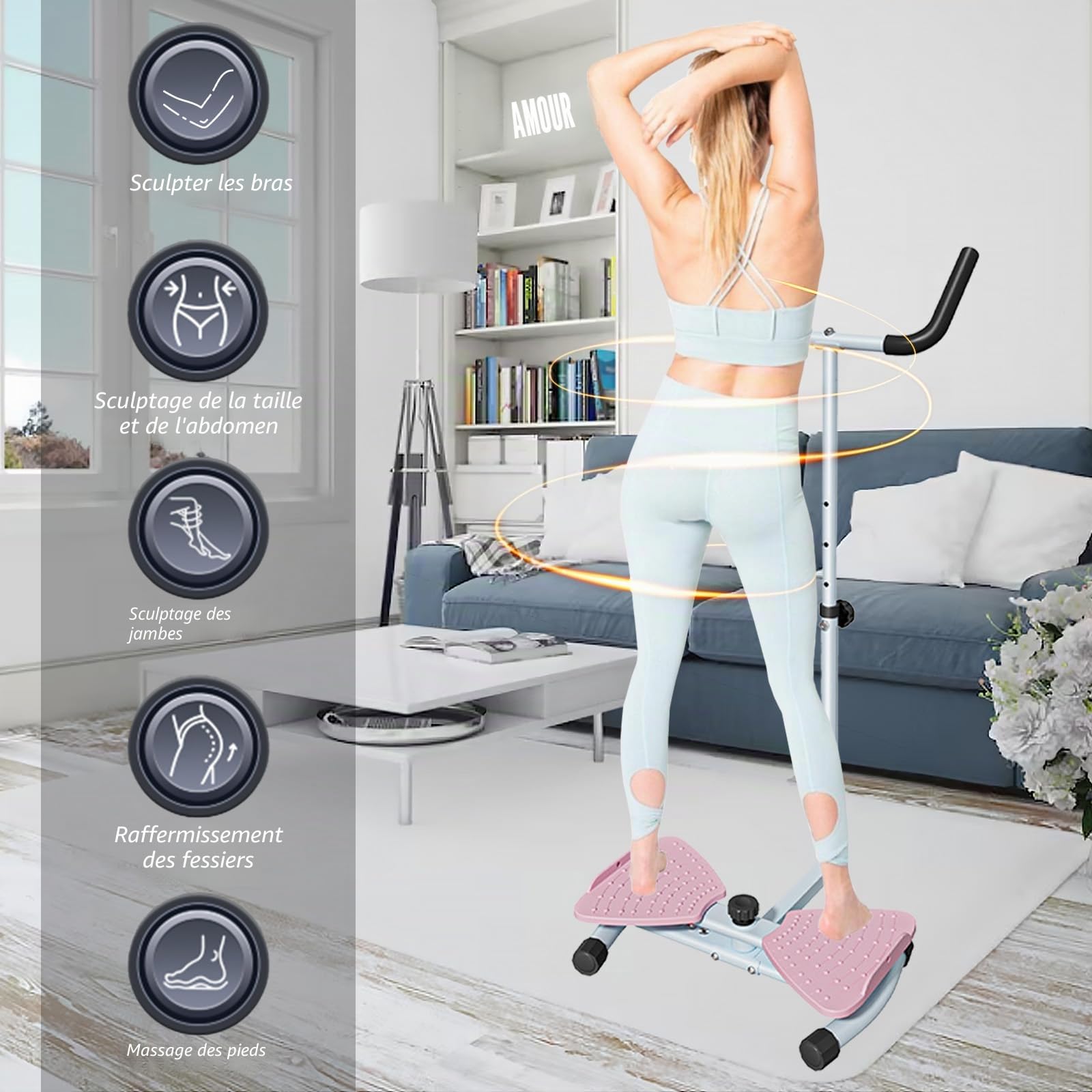 Version Améliorée Waist Twister Machine avec Accoudoirs, Waist Twisting Board avec Fonction Massage, Twist Disque de Taille Résistance Réglable pour L'entraînement des Muscles Abdominaux