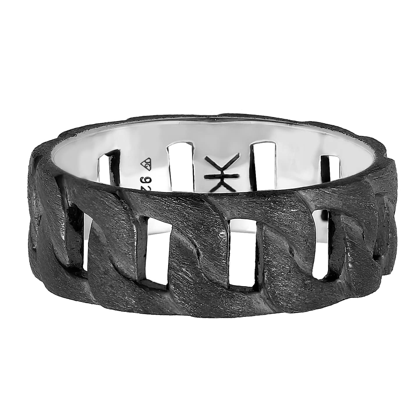 Kuzzoi Massiver Herrenring (8 mm) im Panzer Bandring Männer 925 Silber | oxidiert Ring im Chunky Chain Look Ringgröße 54-66
