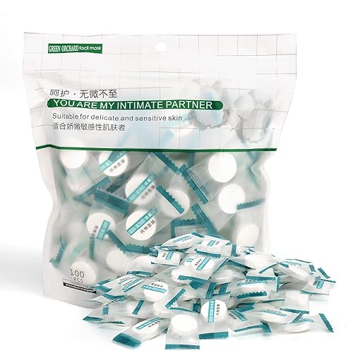 100 hojas de máscara facial comprimida de algodón puro natural, cuidado de la piel facial, ideal para el hogar y los viajes, papel de máscara
