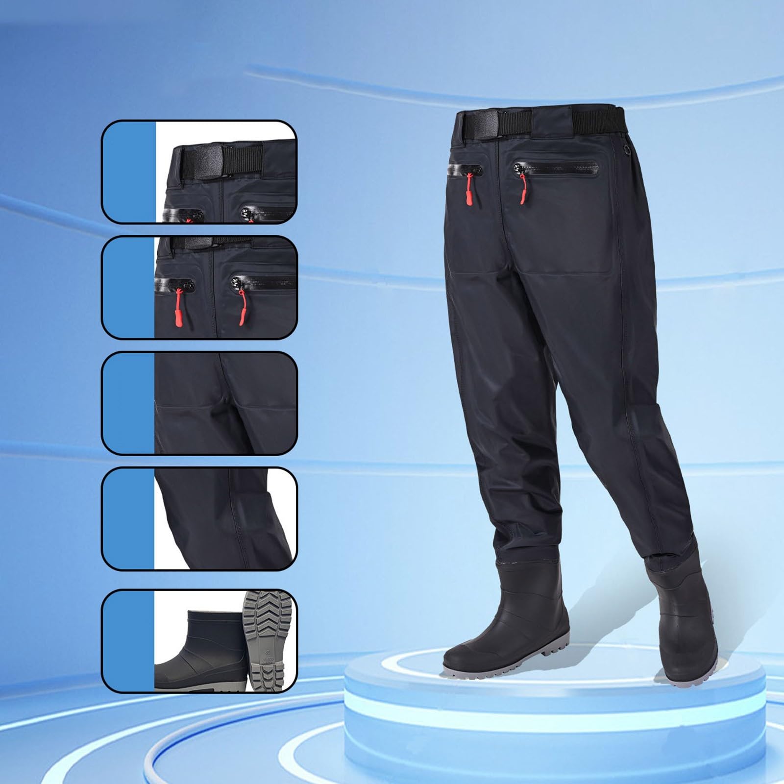 Generisch Unisex-Regenhose wasserdichte Hose Nylon-Regenhose mit Reißverschluss Hüftlange Hose für Gezeitenbecken Hüftlange Hose zum Angeln im Bach Einteiliger wasserdichter Anzug Angelbekleidung