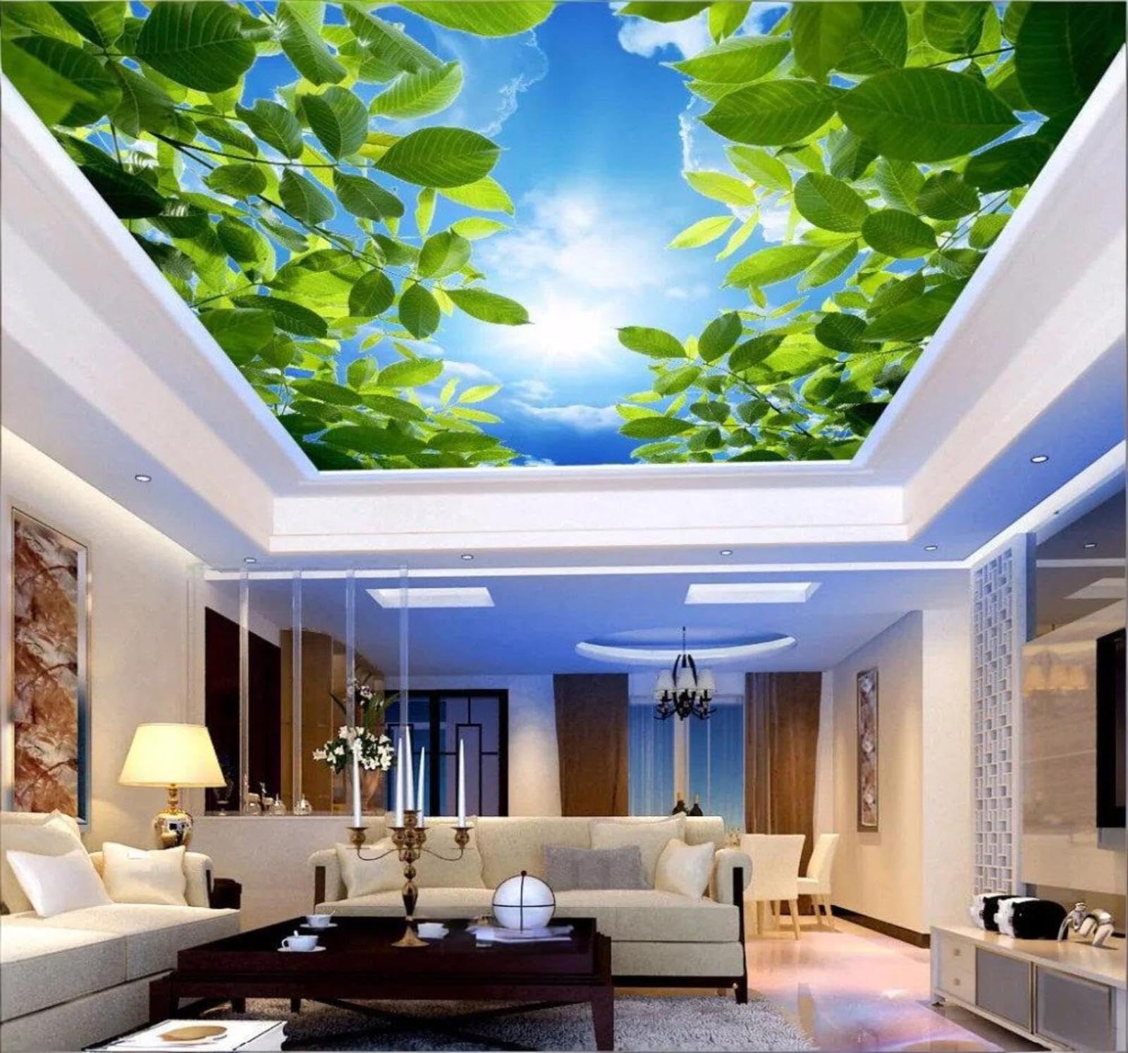 Wallpaper-3D-Xlm 200Cm×140Cm(B×H) Fresh Blue Sky Sunshine Green Leaves Scenery 3D Wallpaper Easy Install Feature Office Living Room Sofa Bedroom Tv Background Wall Decoration-200Cm×140Cm