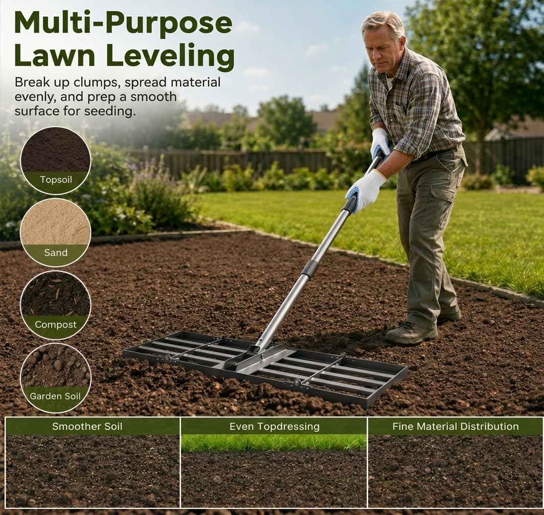Rastrillo de jardín zen de tamaño completo mejorado, rastrillo zen japonés de madera natural de 48" mejorado para exteriores, rastrillo de madera resistente para rocas de jardín y patrones de bricol