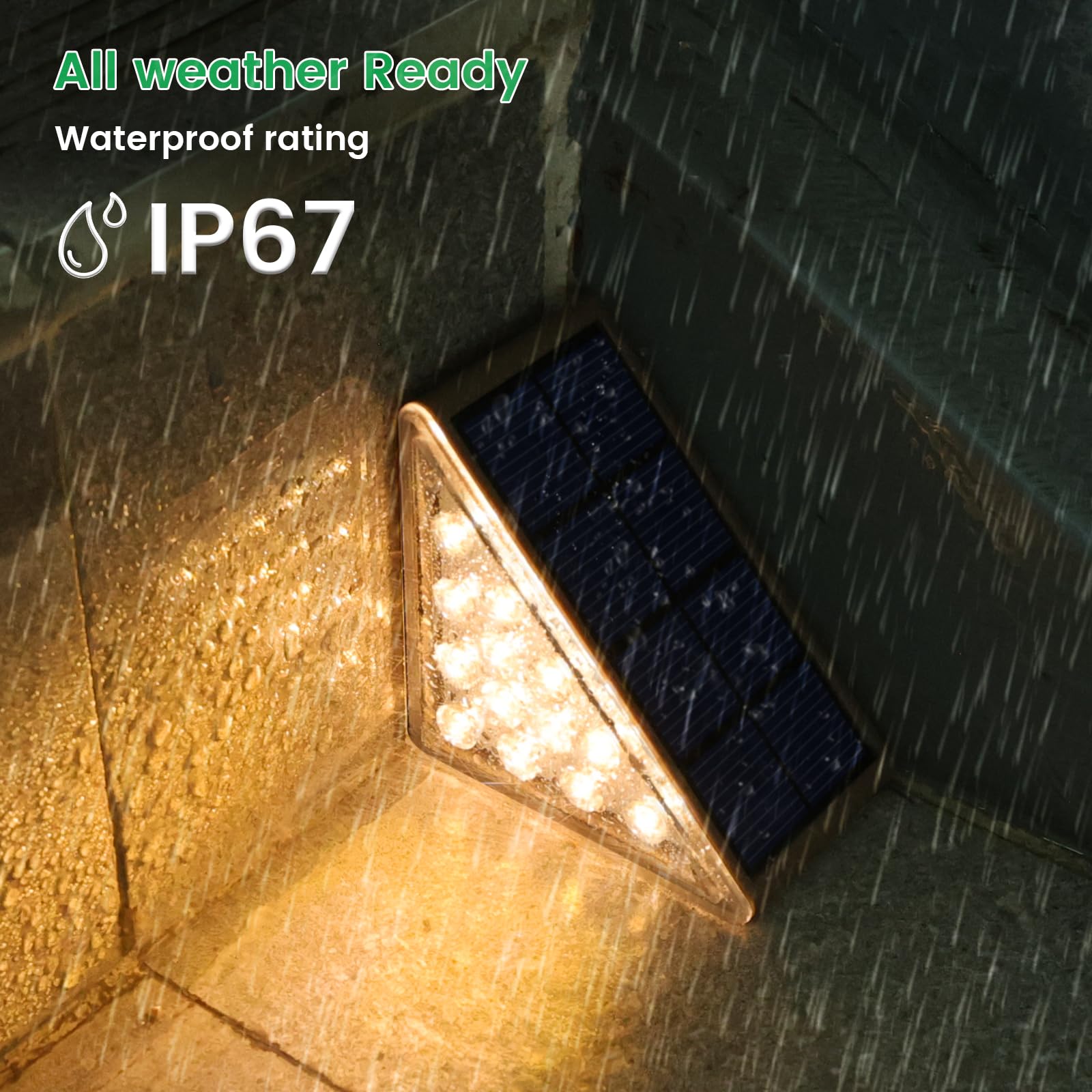 JOFIOS Luces solares para escalones exteriores, paquete de 24 luces solares para escalera, impermeables, IP67, luces solares para escalera, patio, escalón delantero (marrón cálido)