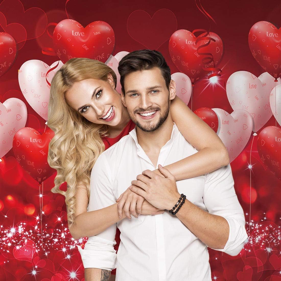 Top Rated Allenjoy 8x8ft Fabric Valentine's Day Backdrop Red Hearts Balloons Love Theme Party Supplies for Engagement Wedding Bridal Shower Photography Background Studio Portrait Pictures Shoot Props Favors