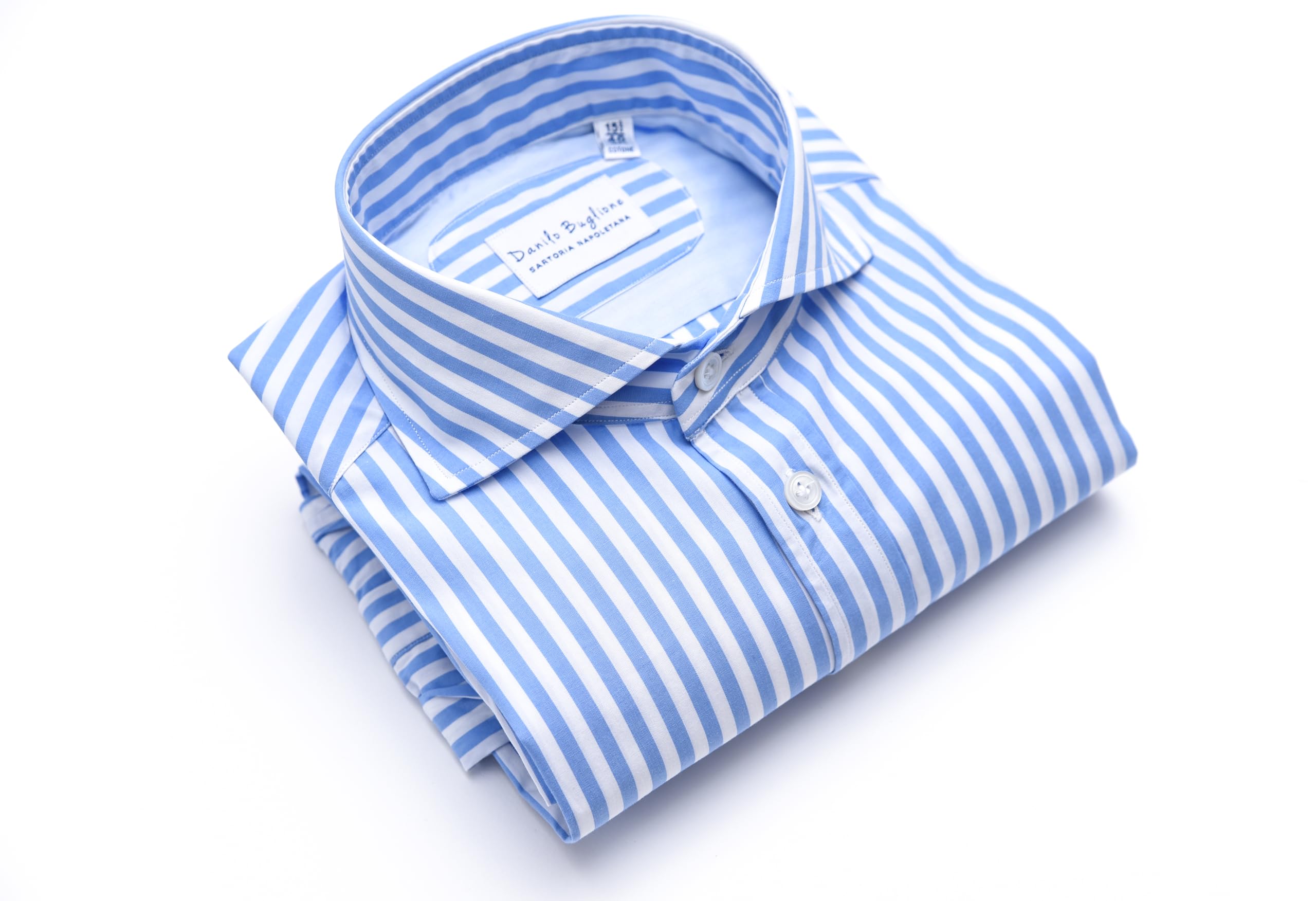 Camicia Uomo Righe, Collo Francese in Cotone Popeline, Rigata Custom Fit, Camicie Uomo in Cotone di qualità Superiore, Artigianale - Sartoria Napoletana