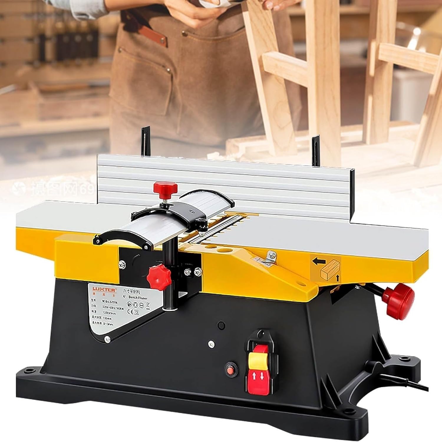 Multi-Function Woodworking Bench Jointer, Heavy Duty, 1800W Electric Wood Planer, 12000R/min, 3mm Cutting Depth Power