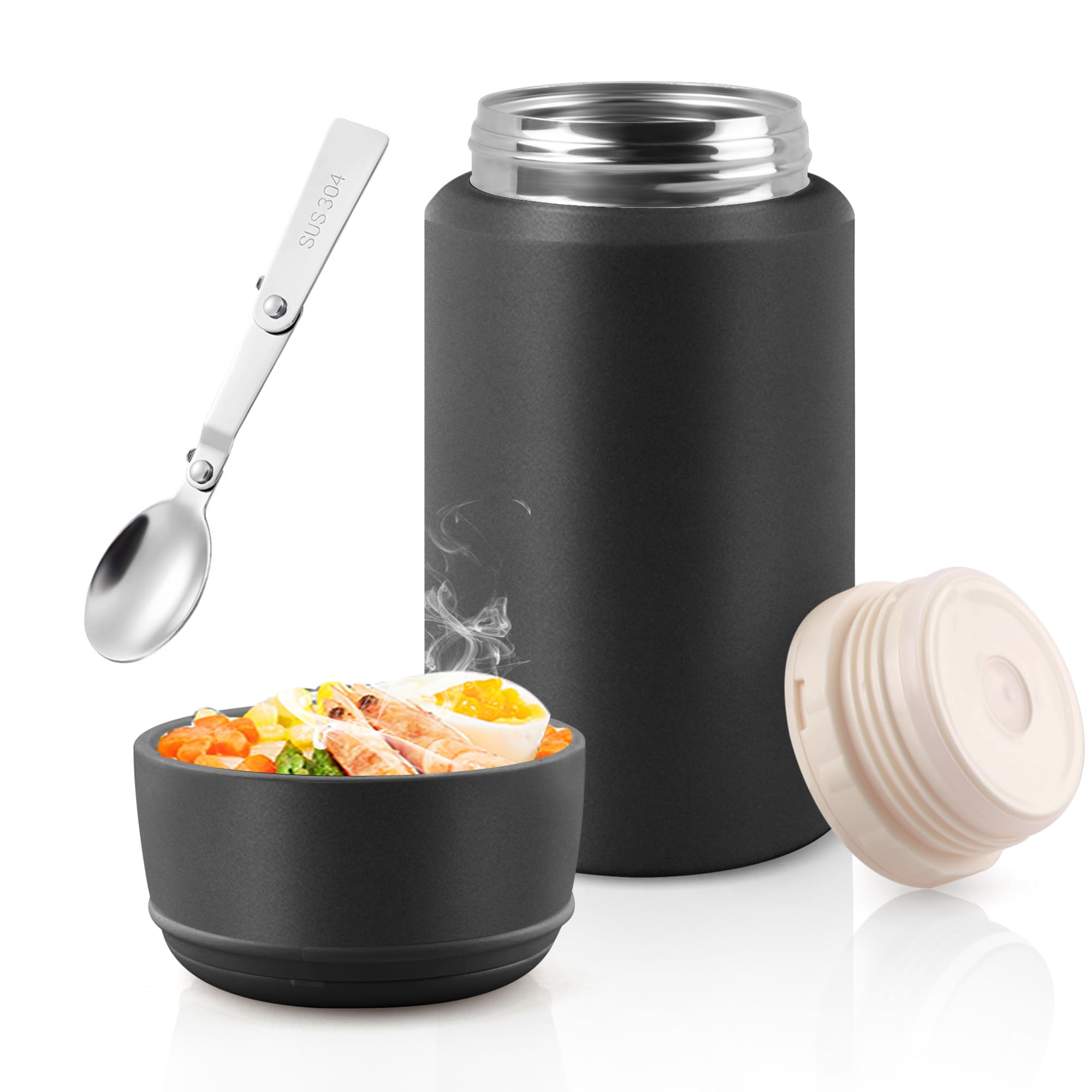 Acasimo Thermobehälter für Essen, Edelstahl Warmhaltebehälter Essen mit Löffel, müslibecher to go, Thermo lunchbox für Gefrierschrank, Spülmaschine, Erwachsene