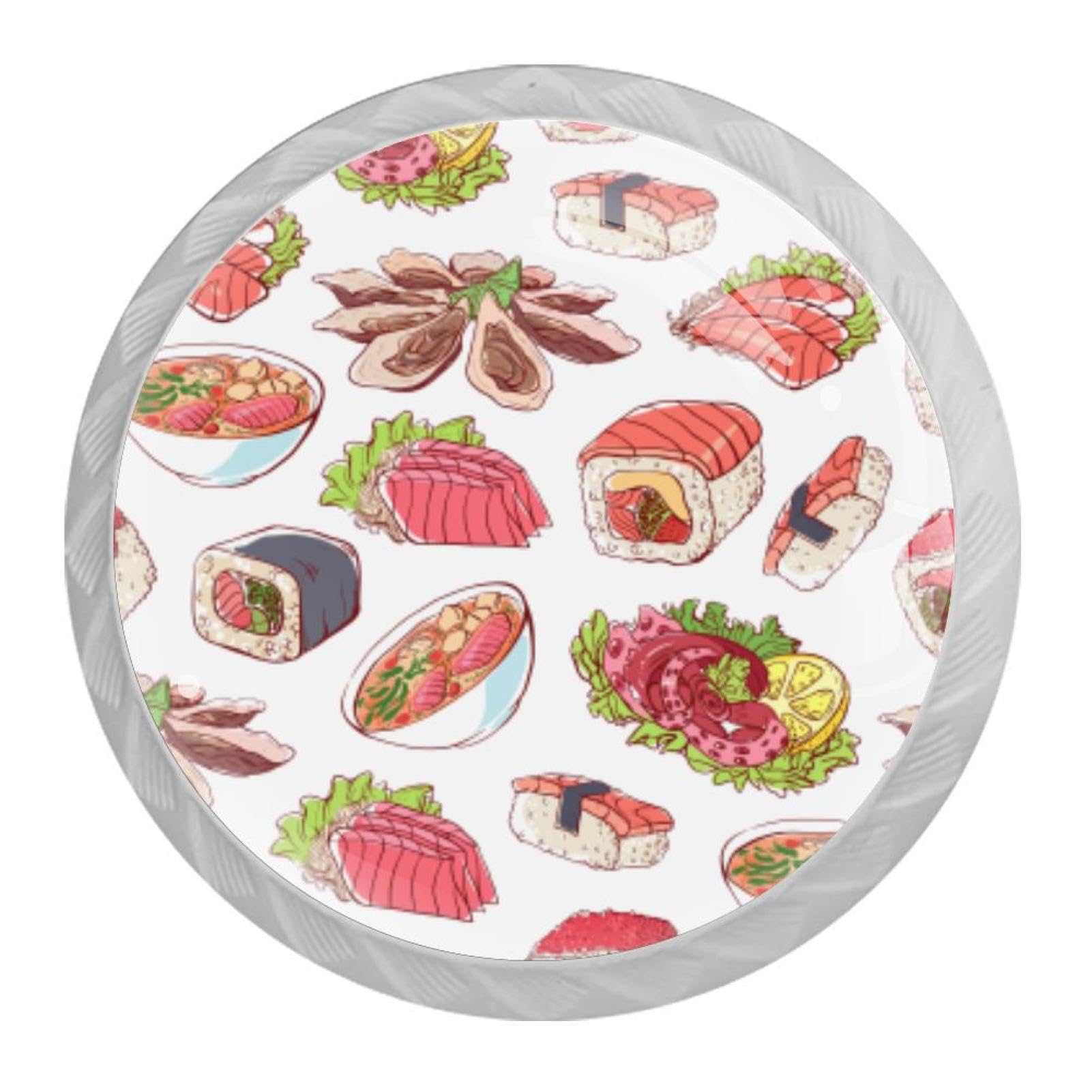 Tqmspg Multi10 4 Pieces Drawer Pulls Cute Japanese Sushi Pattern Door Knobs Dresser Handles For Kitchen Wardrobe Cupboard Hardware Furniture