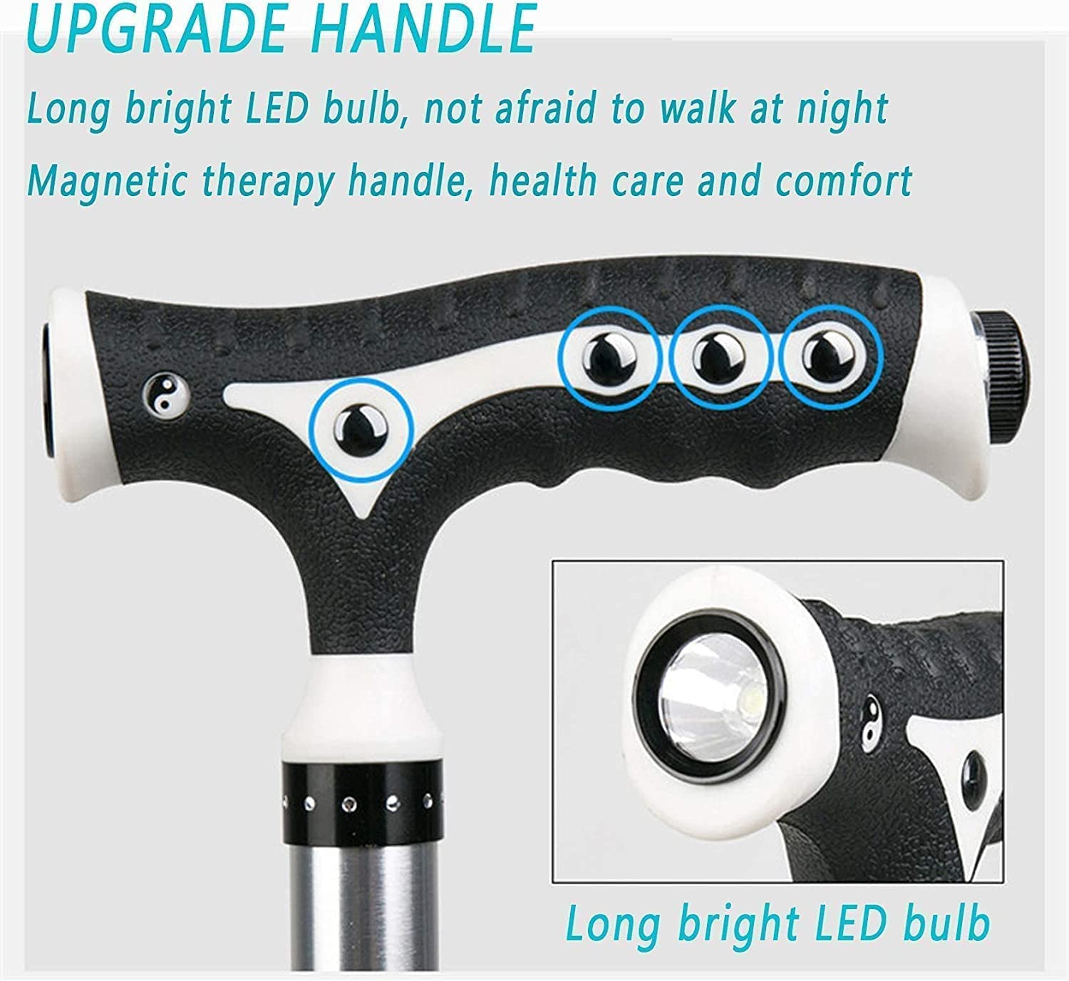Bastone da passeggio per uomo anziano con sedile, stampelle multifunzionali, sedia pieghevole a tre gambe, con luci a LED, bastone da passeggio leggero per anziani