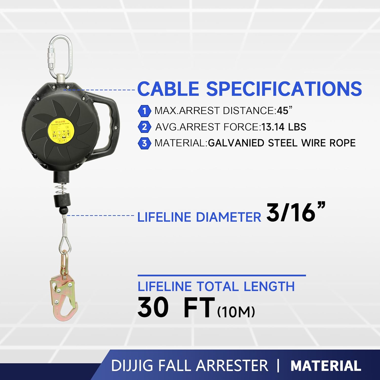 Self Retracting Lifeline 30FT Fall Protection Safety Lanyard, [NO Tangle Steel Cable] Class 1 SRL ANSI OSHA Retractable Fall Arrest Construction Roofing Roofing Construction Gear