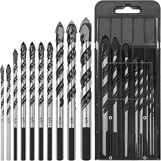 10 Pieces Masonry Drill Bit Set, INZONELANUS Concrete Drill Bit Carbide Drill Bit Set with Storage for Wood, Tile, Brick, Glass, Concrete, Ceramic, Cinderblock, Chrome Plated for Drilling Hole