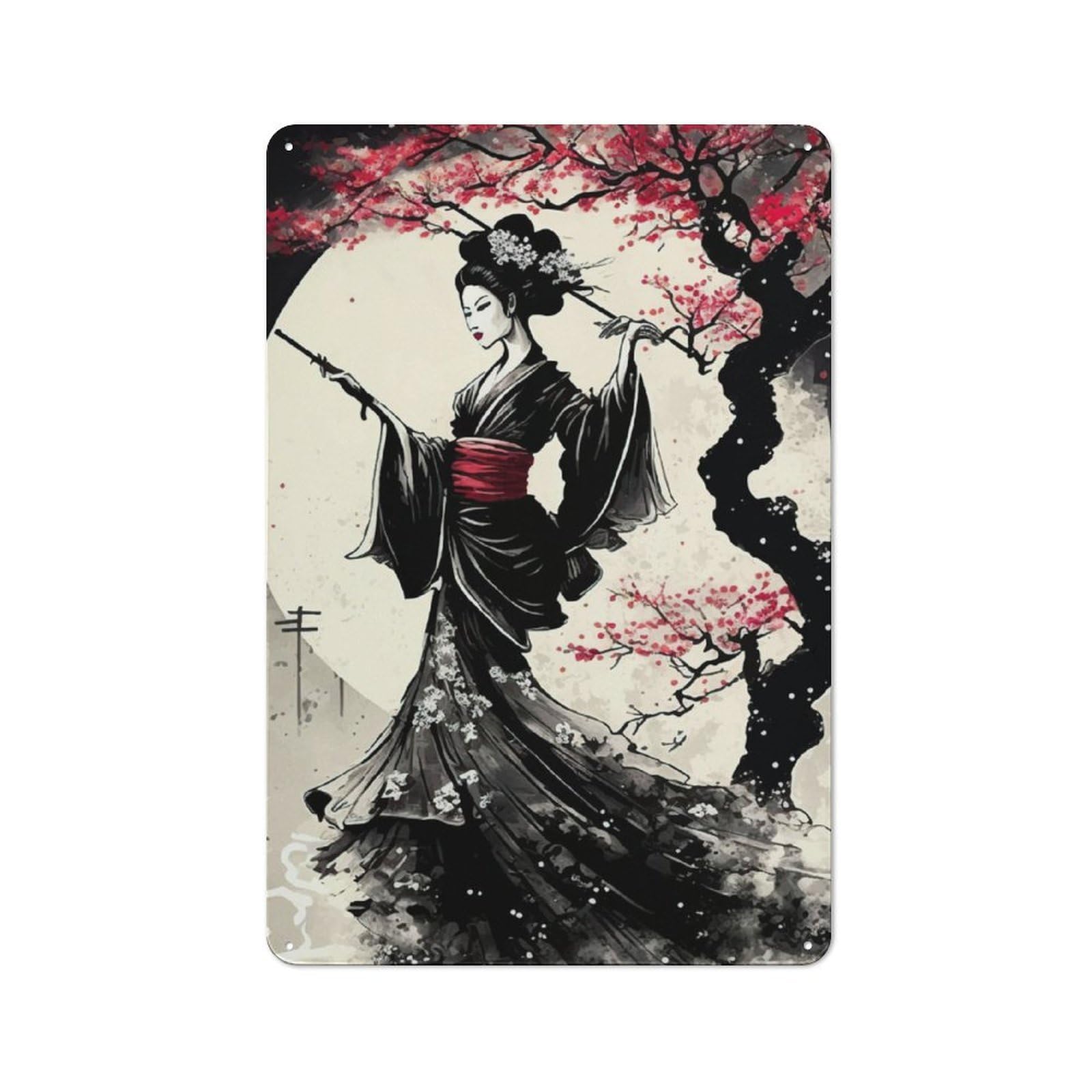 Junmoney Geisha Cherry Blossom Retro Metal Sign 30X20cm For Bar Or Restaurant, For Kitchen And Home Bar Decor, For Home Office And Studio Walls