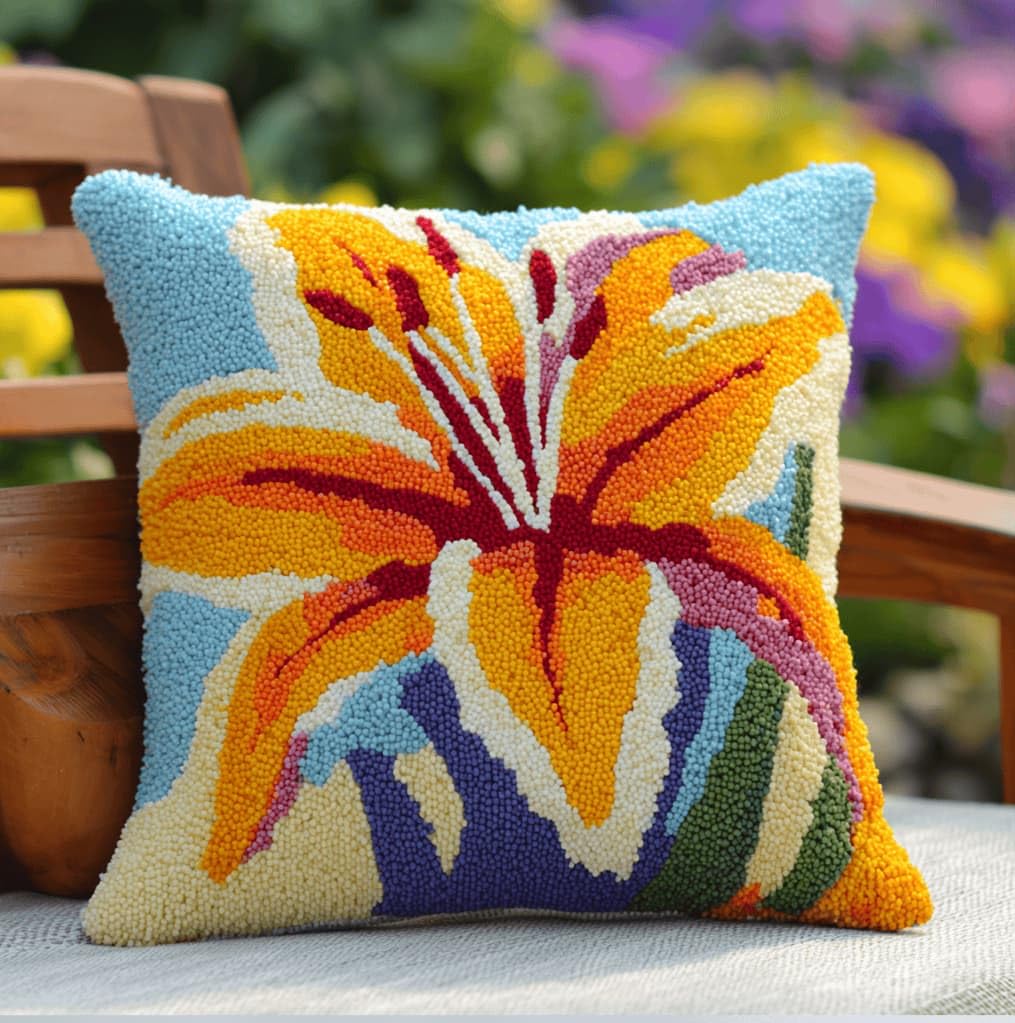 Kitquiver Latch Hook DIY Pillow Kit,Lily Handmade Cushion Cover 43X43Cm