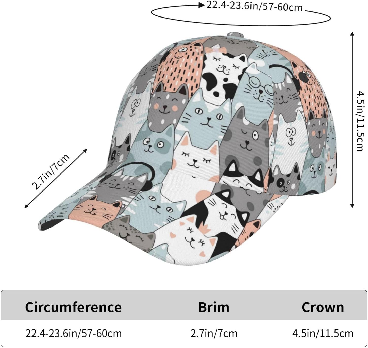 Cute Cat Baseball Cap Cat Paw Print Hats Adjustable Trucker Hat Outdoor Sun Cap for Men Women Dad Hat - Image 8