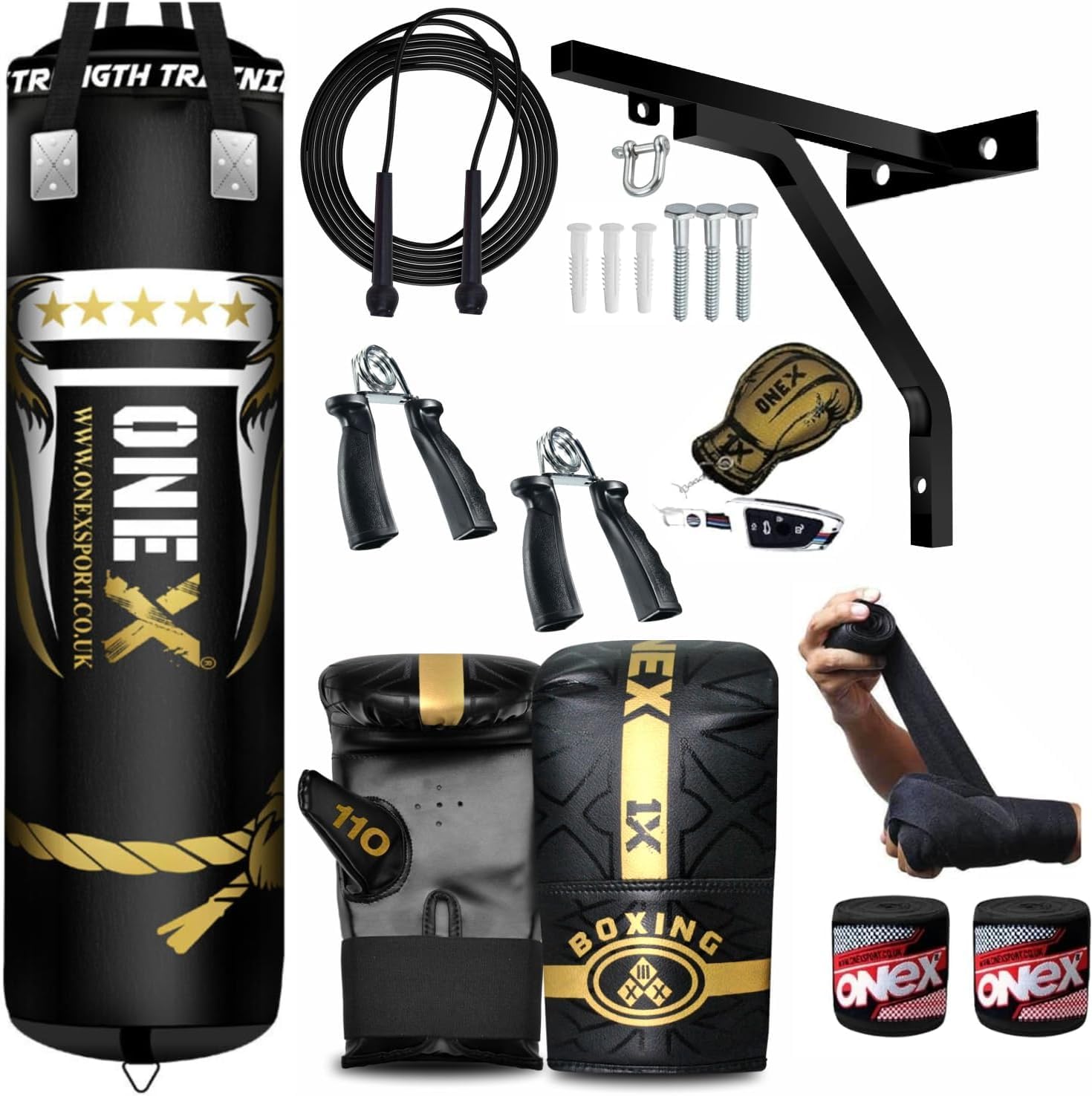Heavy Duty Boxing Punch Bag Set – Filled Punching Bag with Wall Bracket & Boxing Gloves, Kickboxing Muay Thai MMA Karate BJJ Training, Adult Home Gym Fitness Equipment 5ft