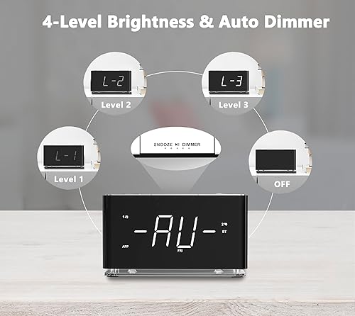 Miniatura 7 de iTOMA Radio reloj Bluetooth, pantalla LED blanca de 1.4 pulgadas, radio FM, alarma doble, puerto de carga USB para teléfono celular, luz nocturna,
