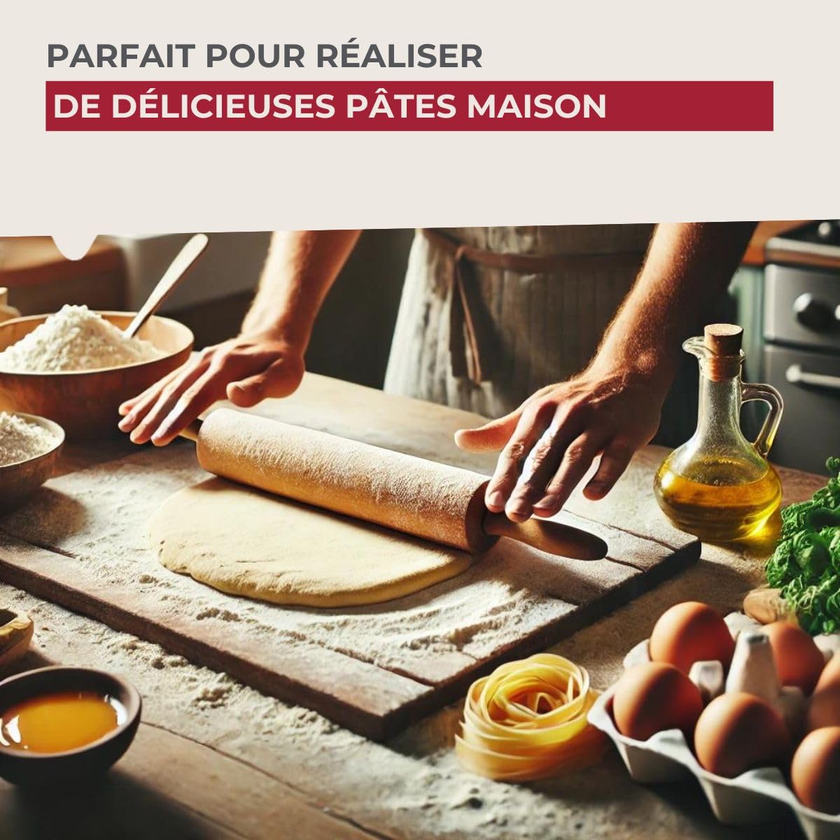 Visiter la boutique Fackelmann Fackelmann 31540 Rouleau patisserie en bois, rouleau à pâtisserie, accessoires cuisine, ustensiles de cuisine patisserie, rouleau à patisserie, Bois, Métal, 44,5 x 6 x 6 cm in use