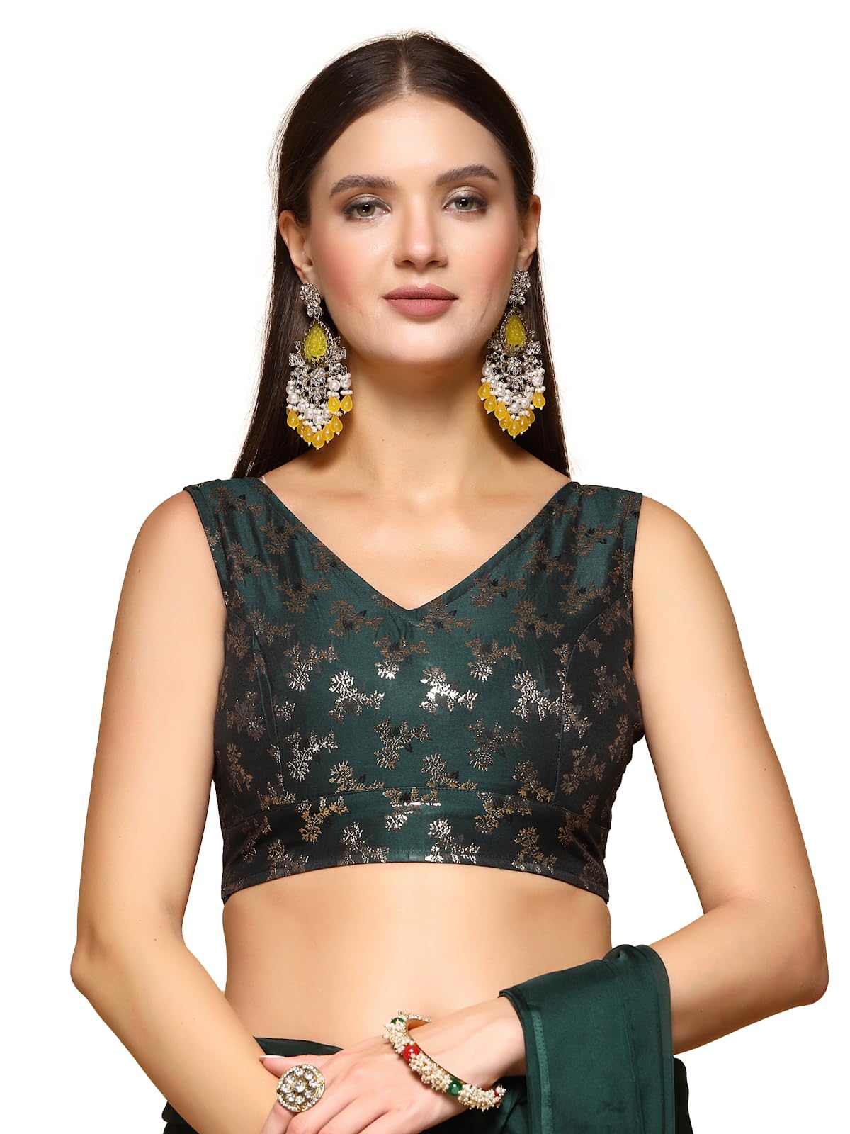Oomph Readymade Blouse For Women, Brocade, Sleeveless, V-Neck, Rbbl651