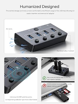 USB 3.0 Switch for USB A & C Devices - Aluminum Alloy USB Switch, Independent Port Control for Mouse, Keyboard, Printer - USB Switcher 2 Computers