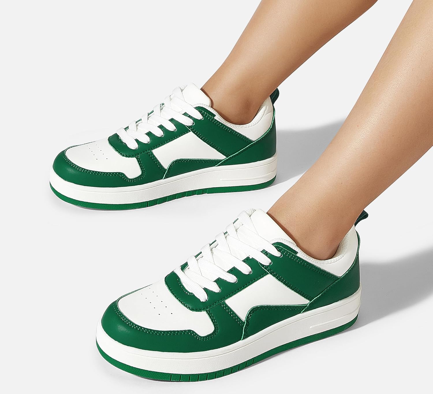 LUCKY STEP Women Fashion Sparkle Rhinestone Sneakers White Leather Low Top Tennis Shoes Lace Up Casual Comfortable Walking Shoe - Image 7