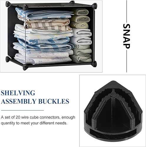 Miniatura 8 de ARTIBETTER Conector organizador de cubos de plástico, 20 unidades, conector de cubo de alambre, organización de almacenamiento de armario (negro)