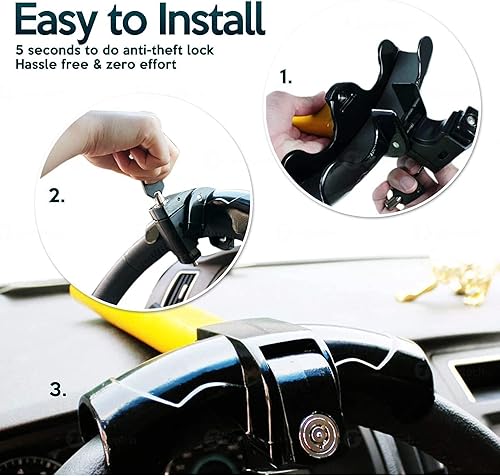 Miniatura 5 de ZONETECH Paquete de 2 candados para volante de automóvil, de alta calidad, resistente, resistente, antirrobo
