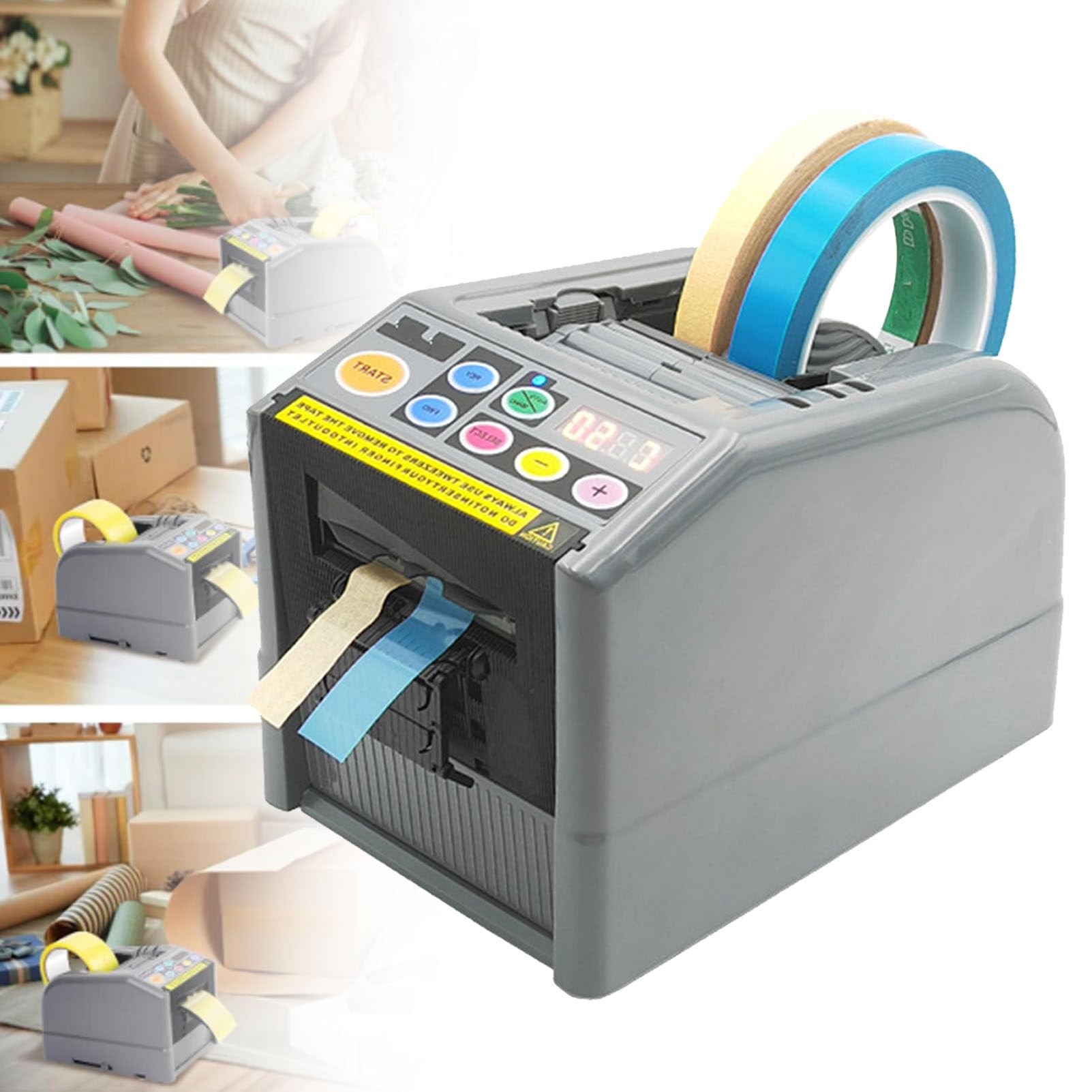 Dispensador automático de cinta, máquina eléctrica de corte de cinta con longitud máxima de corte de 999 mm, compatible con cintas de 6 a 66 mm de ancho