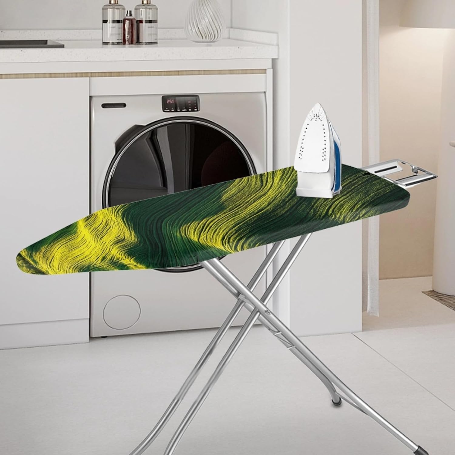 Large Ironing Board Cover and Pad 59x19 Green Grass Iron Table Cover with Padding,Extra Wide,Resist Scorching and Staining,Heatproof,Adjustable Fastener Durable Stain