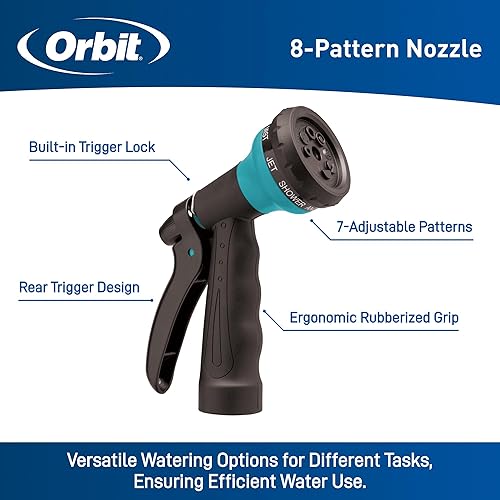 Miniatura 18 de Orbit 27389 Manguera de jardín con espiral, 50 pies, con boquilla de manguera de 8 patrones (verde) Azul,Gris,Verde