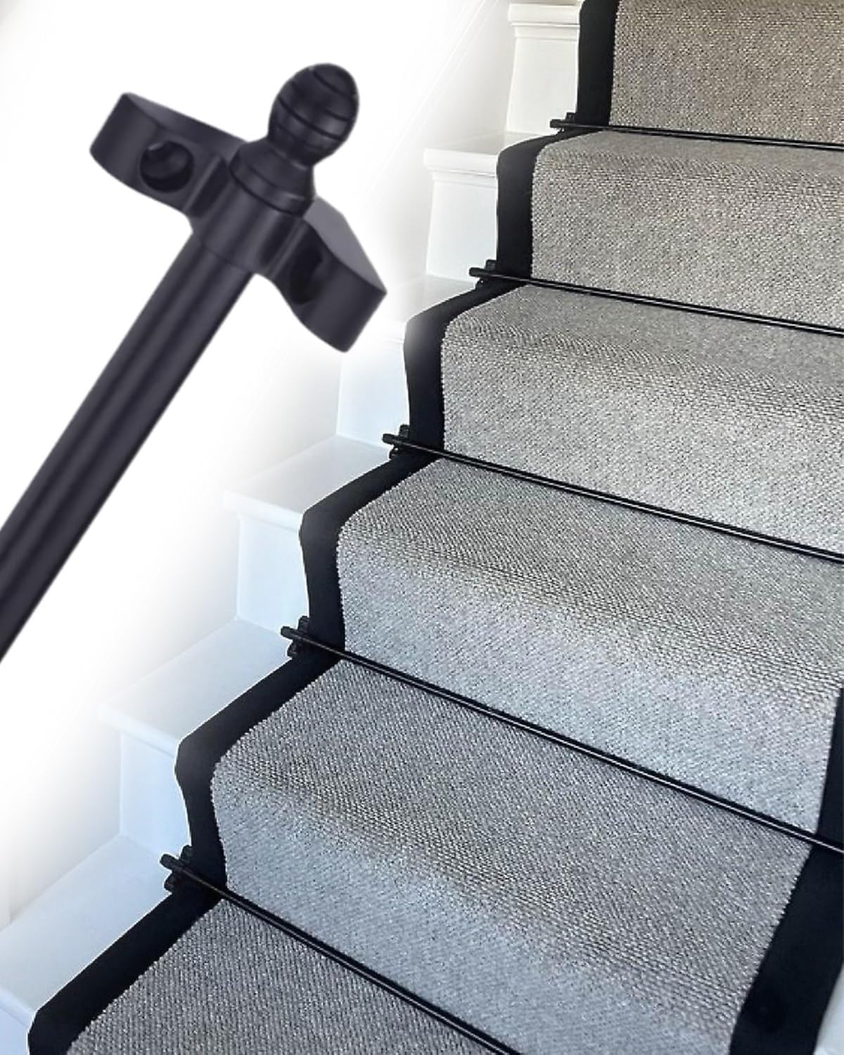Stair Carpet Rod for Fixing Stair Carpet with Round Finials, Hollow Stair Carpet Press Rod, Black Brass Stair Carpet Rod(75cm/29.5in/2.5ft)