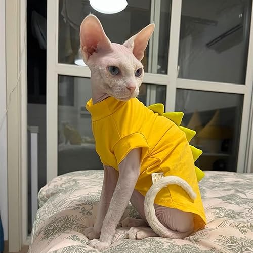 Miniatura 4 de Sphynx - Ropa para gatos sin pelo con diseño de dinosaurio, lindas camisas de algodón transpirable para verano, disfraz de gato, ropa para mascotas,