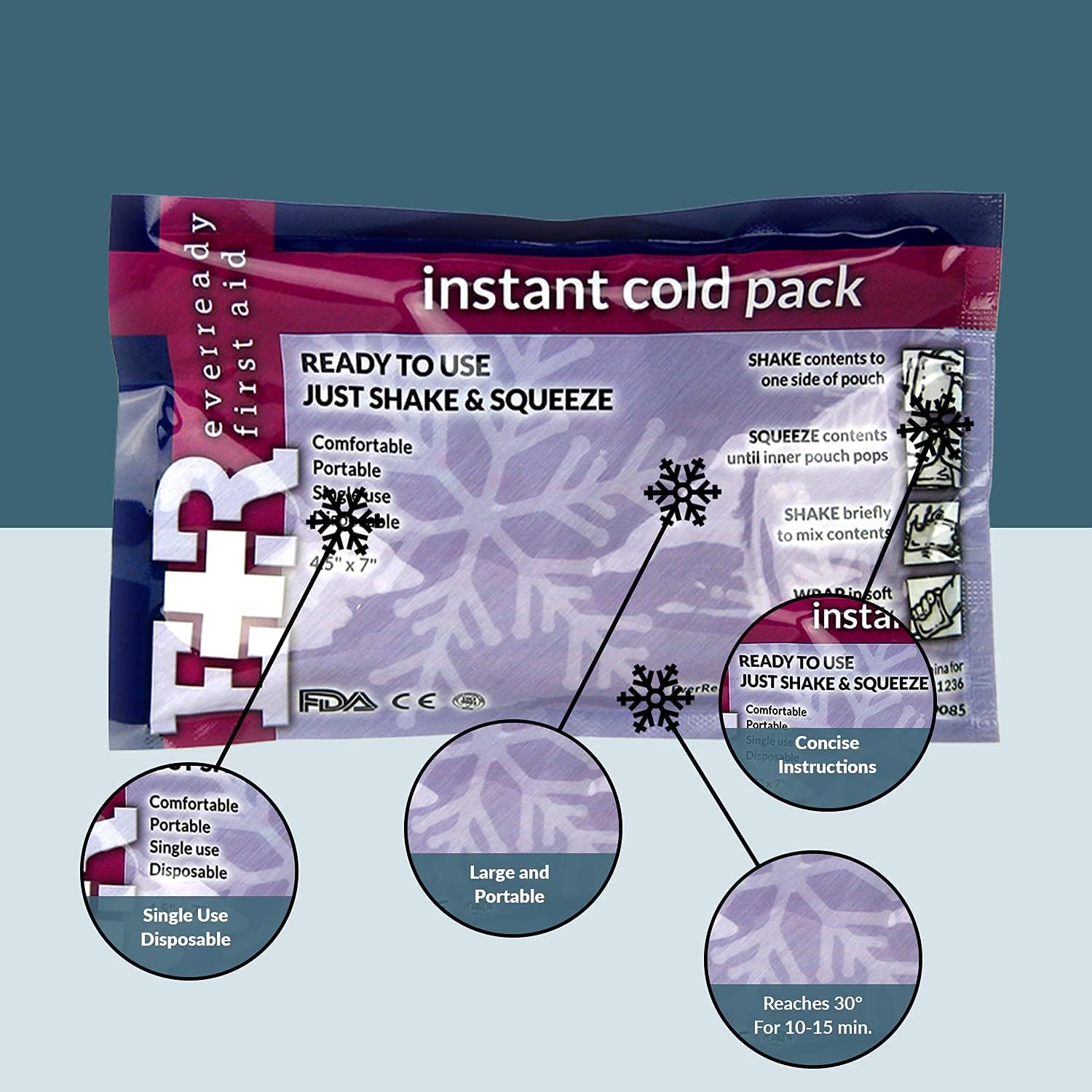 Ever Ready First Aid Disposable Cold Compress Therapy Instant Ice Pack for Injuries 4.5" x 7" - 12 Pack : Health & Household
