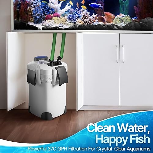 Miniatura 2 de Flexzion Filtro de recipiente para acuario con caudal de 370 GPH, lámpara UV-C, barra de pulverización y filtración de medios de 3 etapas para
