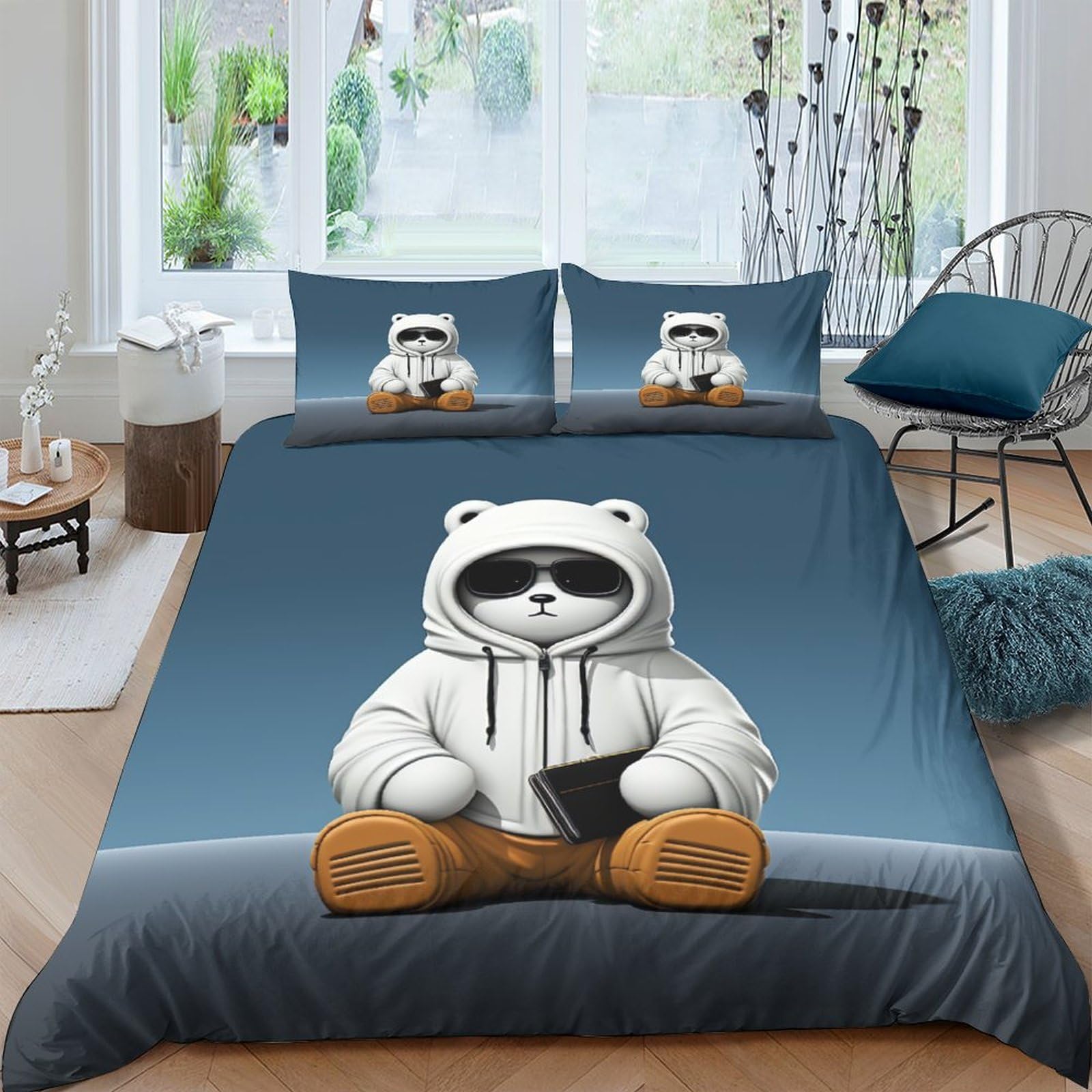 Housse de couette ours polaire pour lit double, parure douce pour chambre parentale