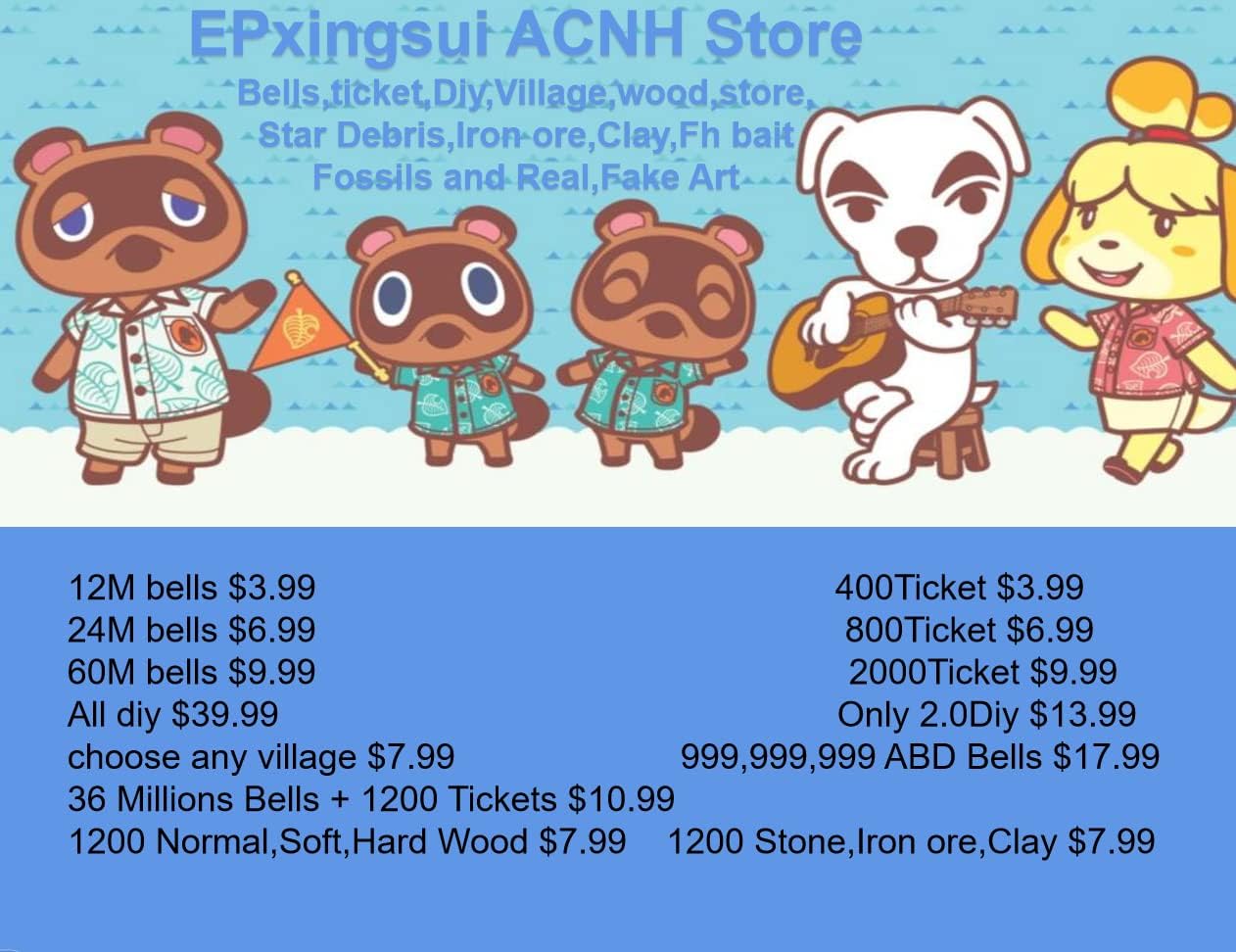 ACNH Bells,Nook Miles Tickets, DIY,Villager 24 Hour Fast