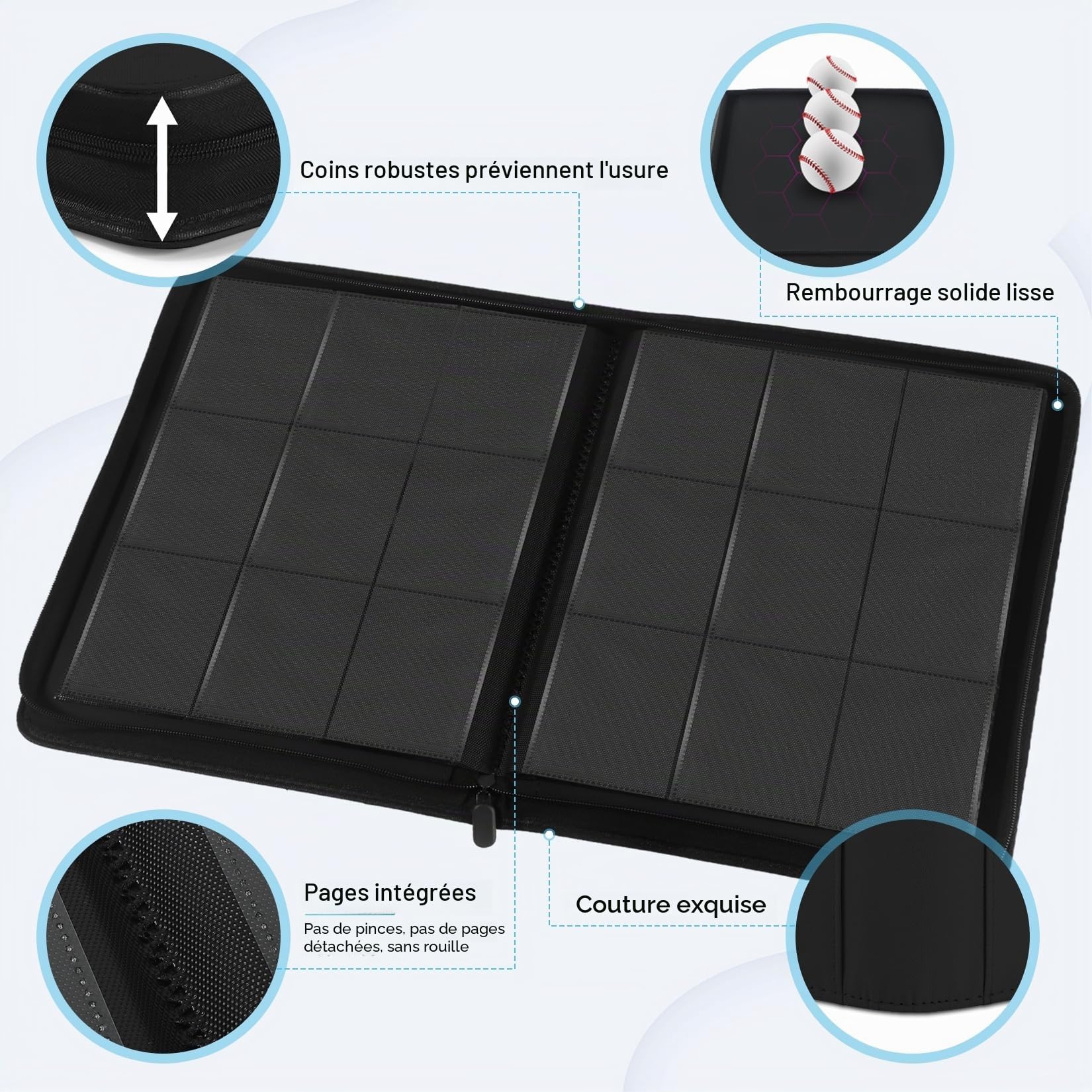 WITHYU Album de Collection de Cartes - Capacité 540 Cartes (9 Poches par Page), Porte-Cartes Étanche & Anti-Choc à Chargement Latéral pour TCG/Cartes à Jouer/Cartes Sportives (Noir)