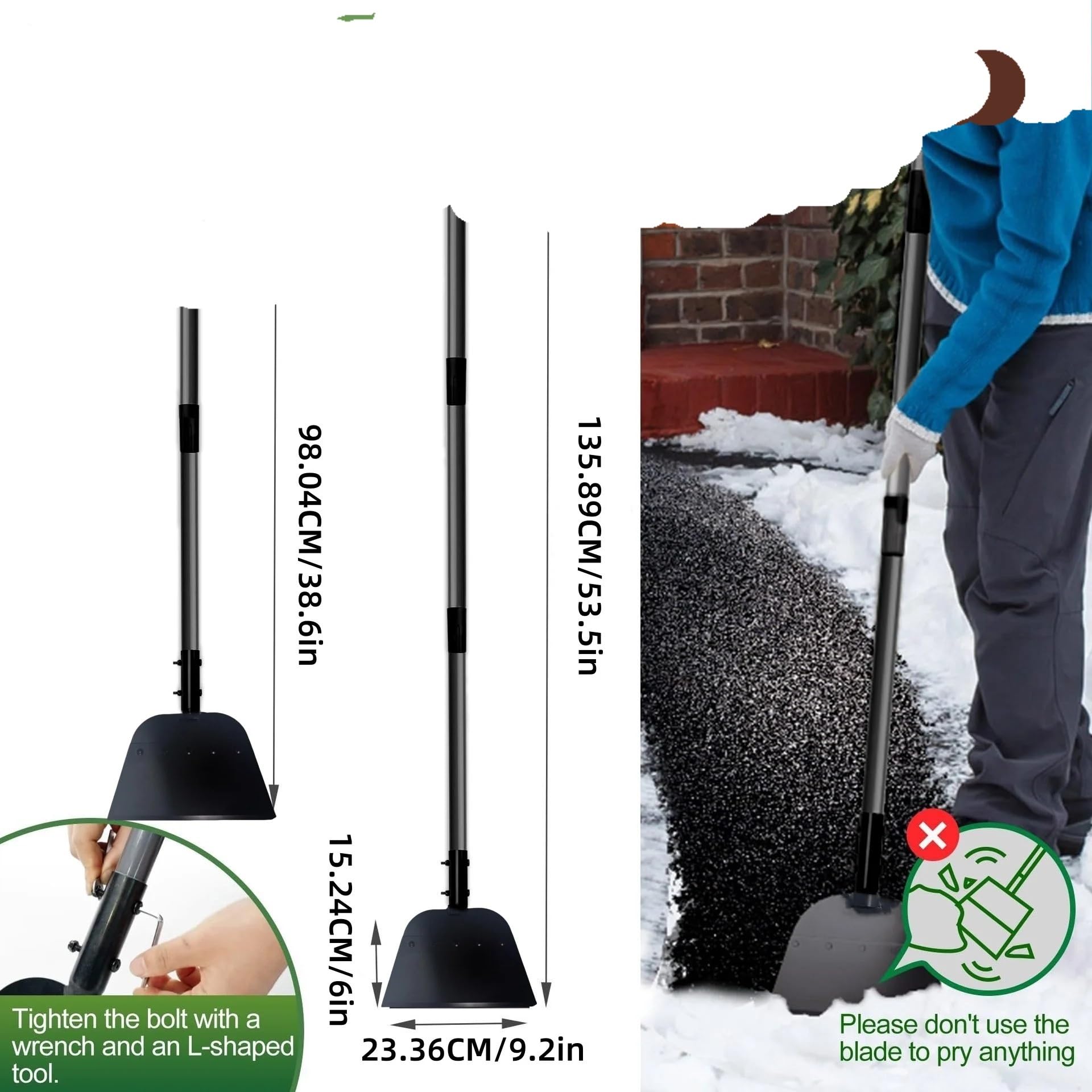 Flachschaufel, Schneeschaufel, Eiskratzer, Bodenschaber, Gartenreinigungsschaufel for den Außenbereich, Eisschaufel for die Auffahrt, Werkzeuge zur Unkrautentfernung(Silver Rod)