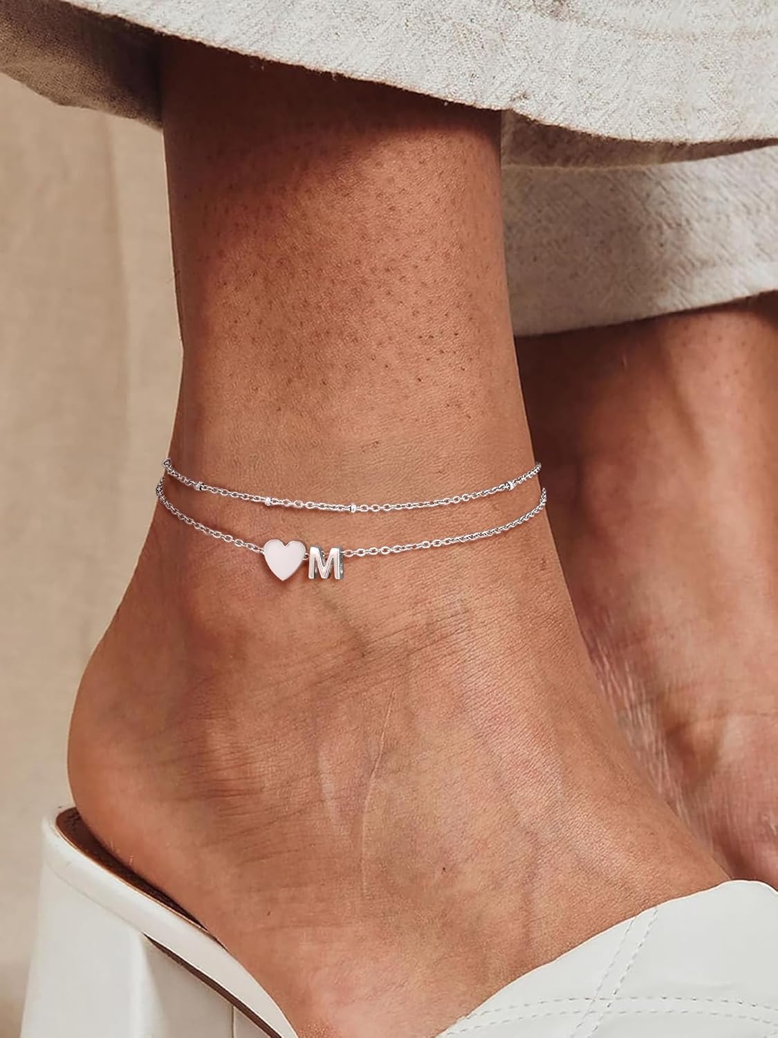 Initial Ankle Bracelets for Women, Dainty Stainless Steel Letter A-Z Layered Anklets, Heart Ankle Bracelet 8.5"-10.5" Adjustable, Summer Beach Jewelry, Come with Box - Image 3